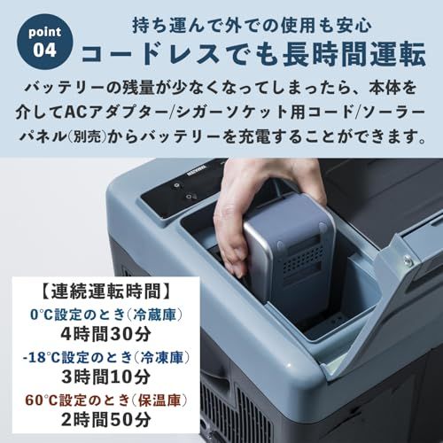 山善 ELEIN ポータブル保冷温庫 ポータブル冷蔵庫 車載冷蔵庫 9L (AC/DC/バッテリー 3WAY電源) -18℃~60℃ 車載 冷蔵庫 冷凍庫 小型 クーラーボックス 保温機能付き ソーラーパネル接続可能 ブルーグレー YFR-D cbec80e6