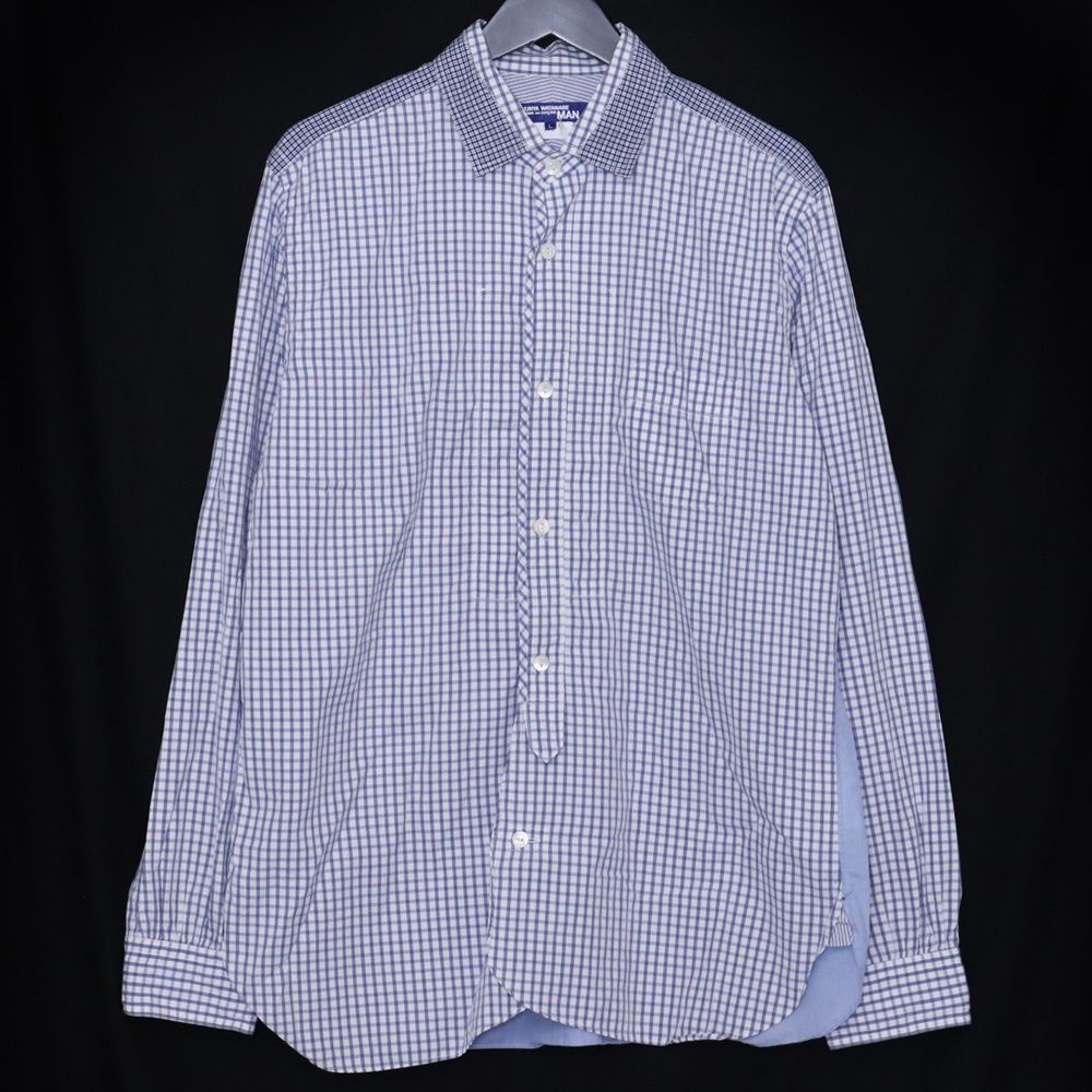 JUNYA WATANABE MAN 綿ギンガムチェック×綿ウールタータンチェック長袖シャツ B006 Lサイズ ホワイト ブルー WF-B002 12,250円