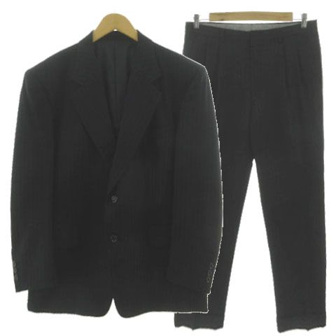 ドメール CLOTH BY DORMEUIL CLUB ストライプスーツ テーラードジャケット パンツ ツータック 裾ダブル ブラック グレー BB4