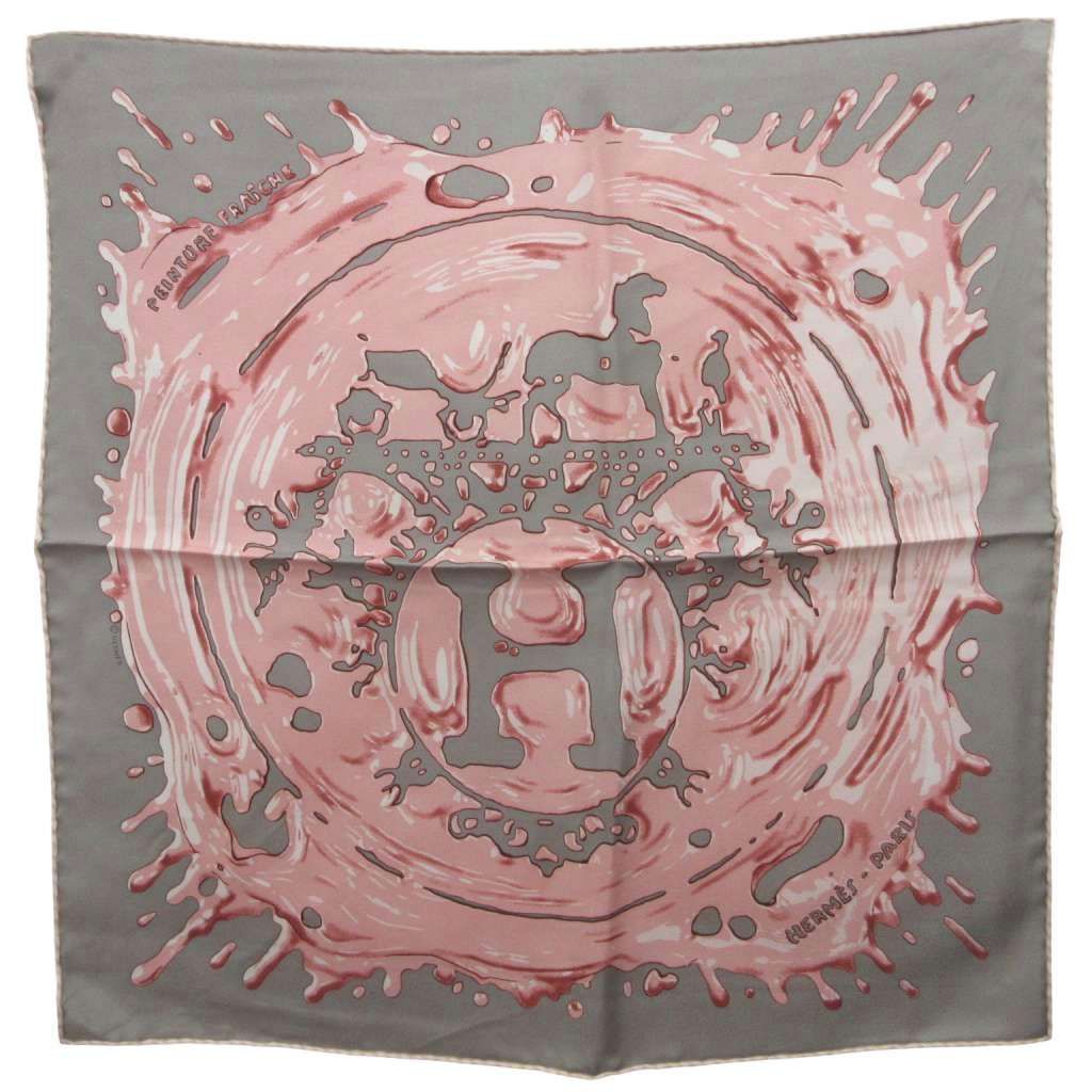 エルメス HERMES 22SS カレ45 ガブロッシュ ペンキ塗りたて Peinture Fraîche スカーフ ストール 総柄 絹 シルク100% グレー ピンク