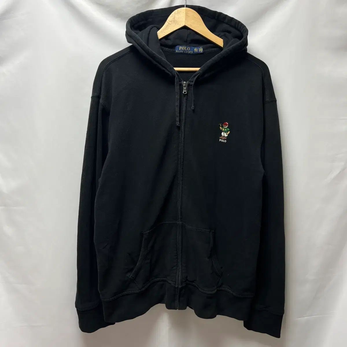 正規品/2XL POLO RALPH LAUREN ポロラルフローレン クマ 起毛 ブラック ジップアップパーカー