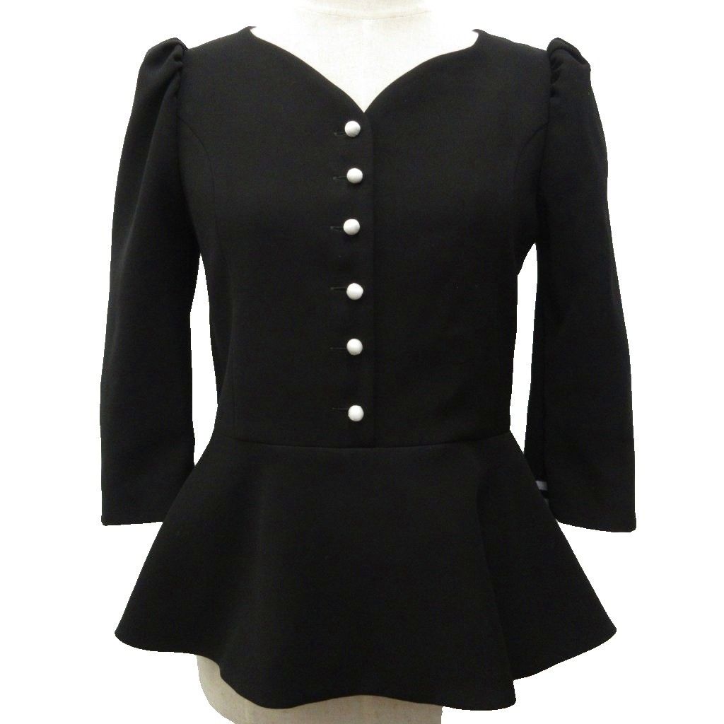 ボーダーズアットバルコニー BORDERS at BALCONY PEPLUM TWILL BLOUSE ペプラム ブラウス 長袖 フリル ボタン 36 黒 ブラック BD221I-3C-02
