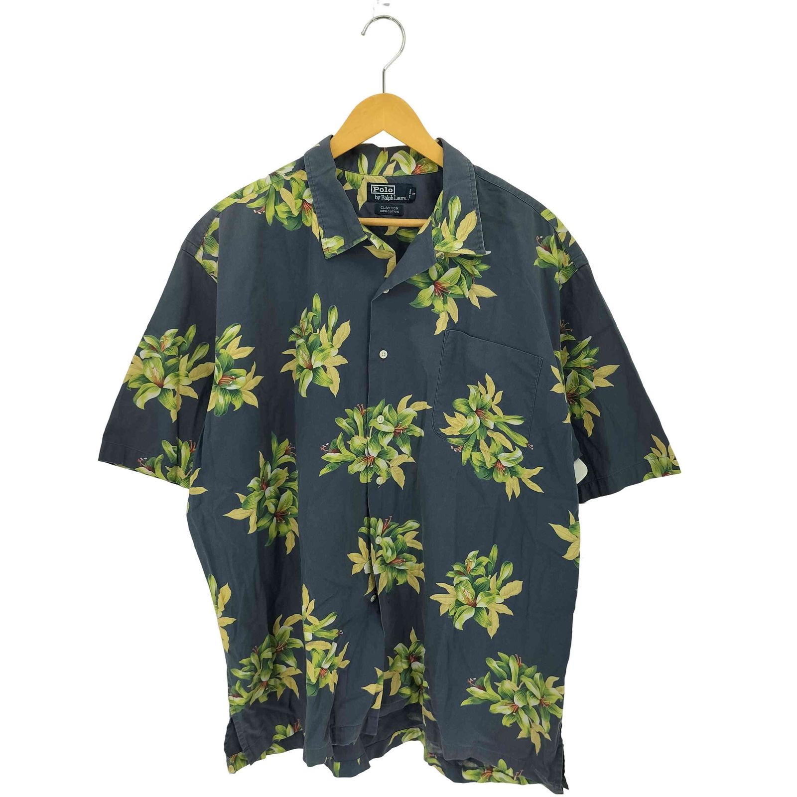 ポロバイラルフローレン Polo by RALPH LAUREN 90s CLAYTON クレイトン オープンカラー コットン アロハシャツ メンズ XL