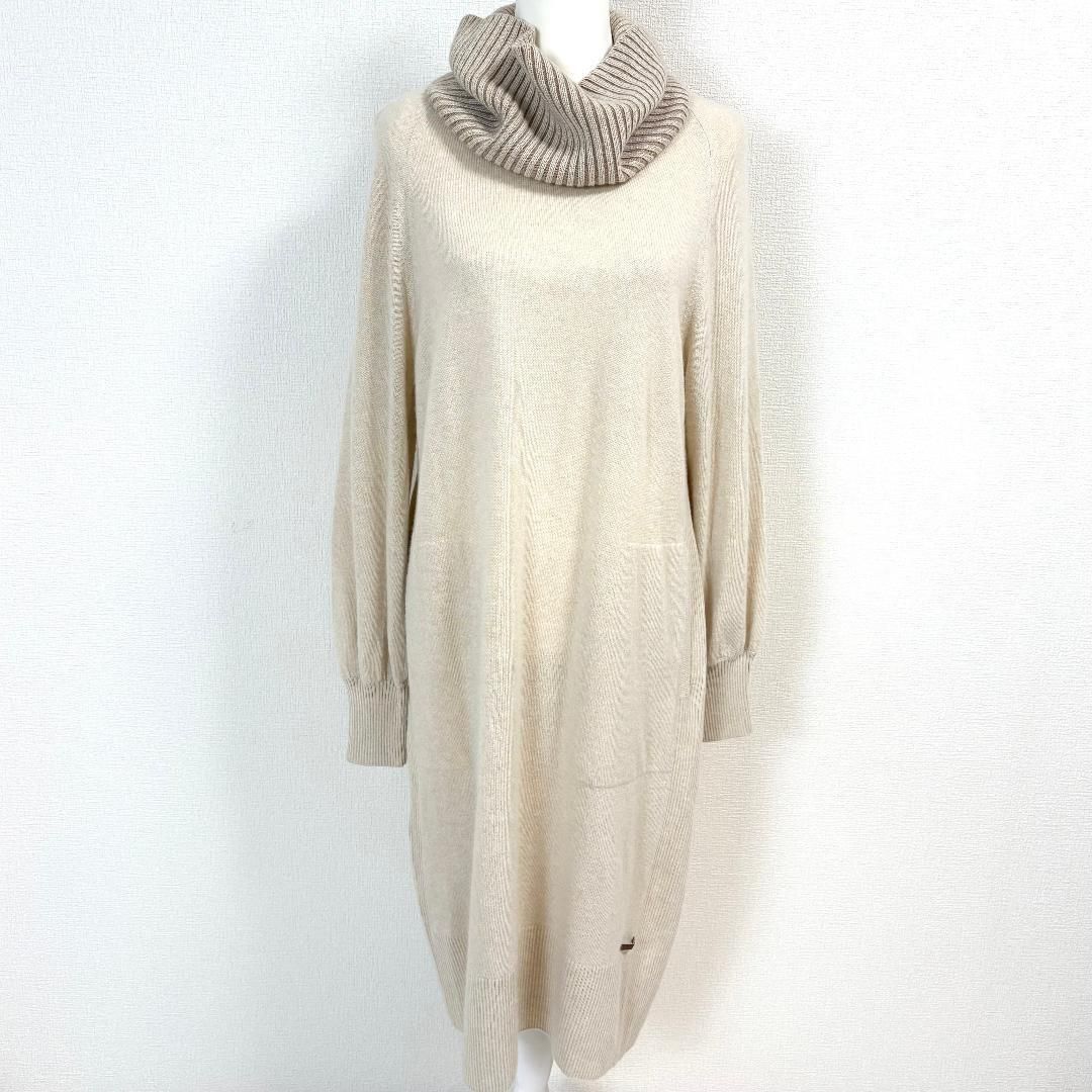 美品現行タグ MORABITO ロングニットワンピース カシミヤ混 スヌード付