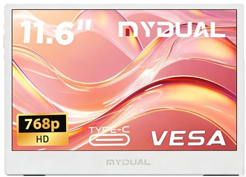 Mydual 小型モニター 11.6インチ 1366x768HD ポータブルディスプレイ IPS非光沢液晶パネル モバイルモニター 薄型 軽量 スタンド内蔵 vesa USB Type-C ミニHDMI PS4/XBOX/Switch/PC/ 8b58df3a