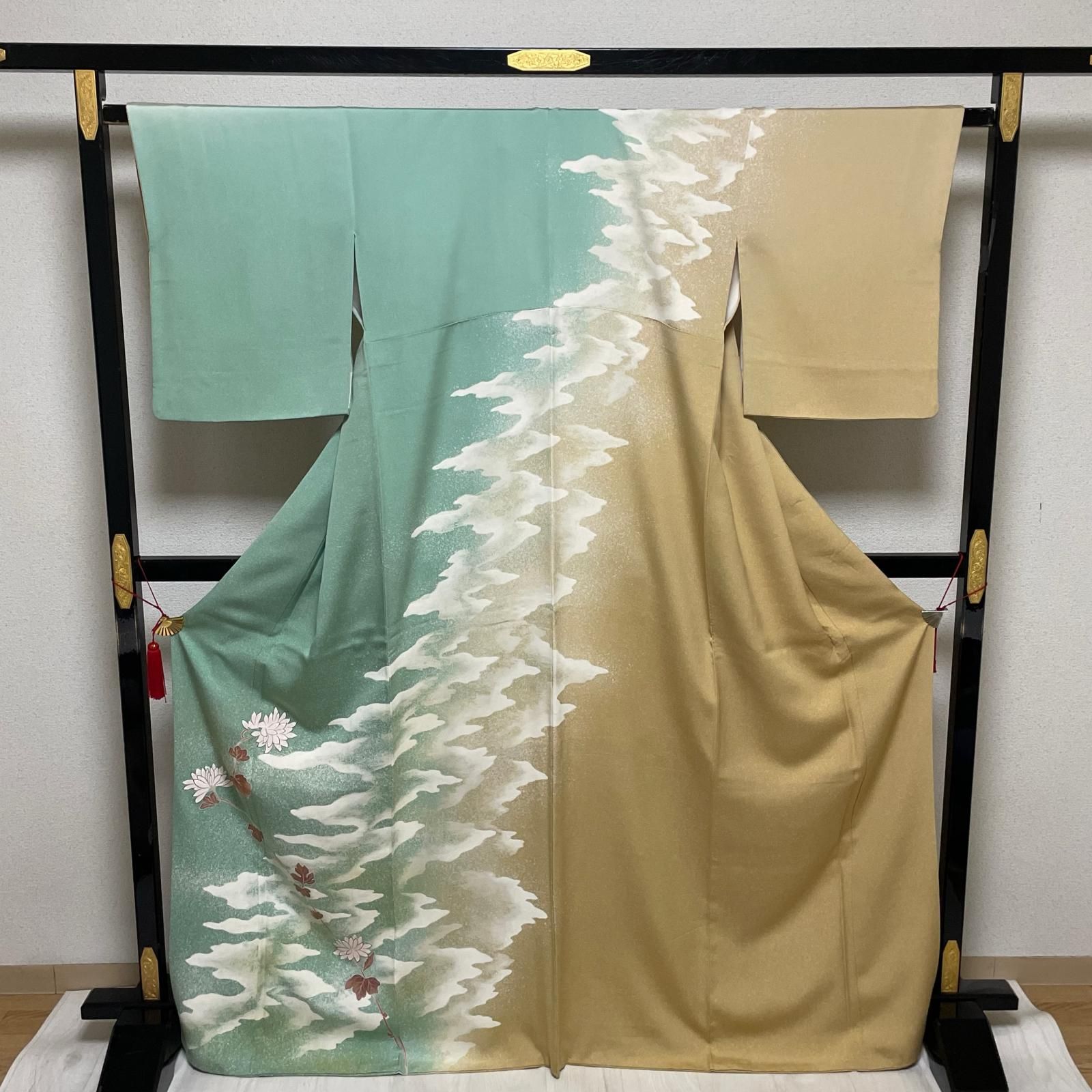 付下げ トールサイズ たたき染め 細かな染めに花模様 着物 正絹 X-2013