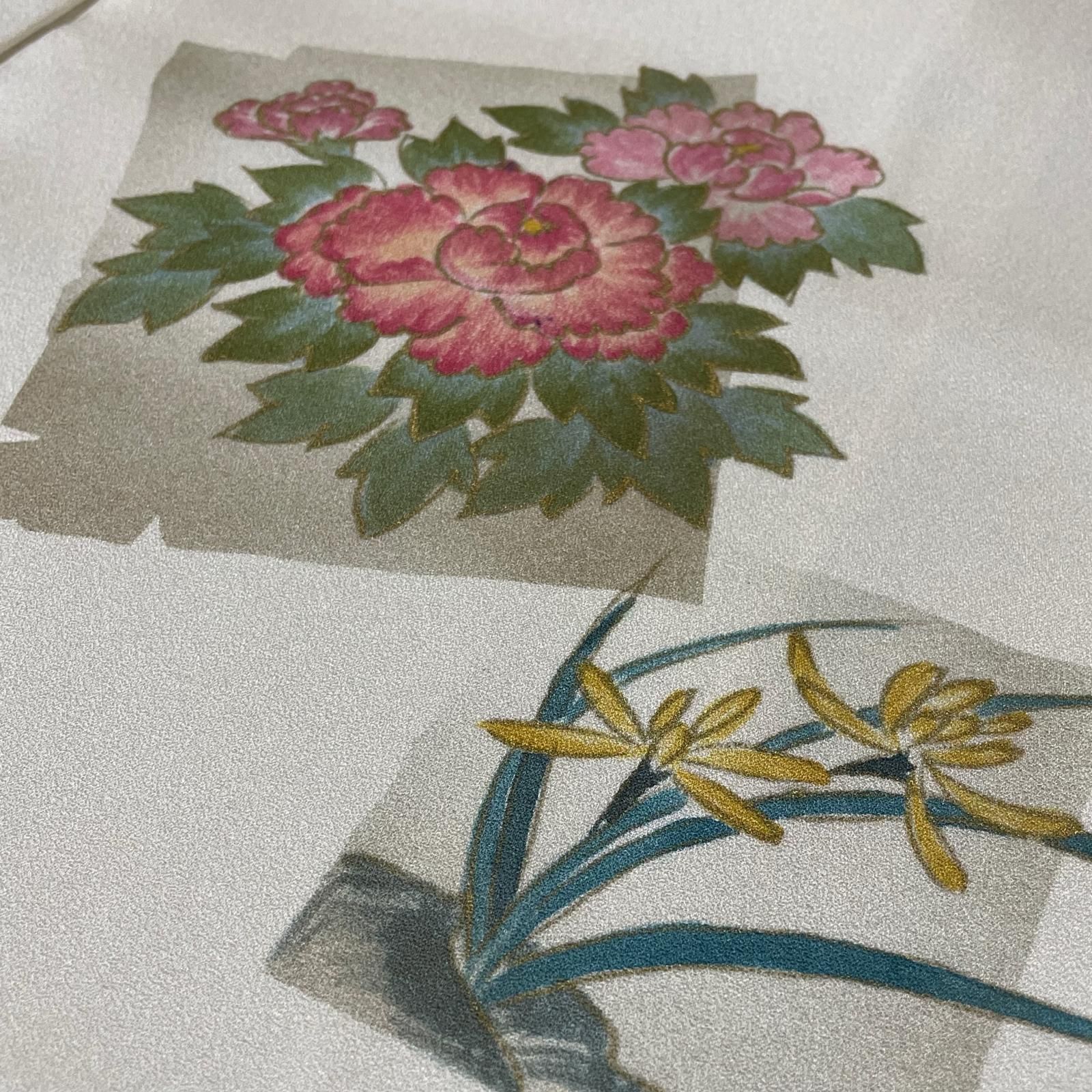 付下げ 上品な花模様 着物 正絹 X-2019