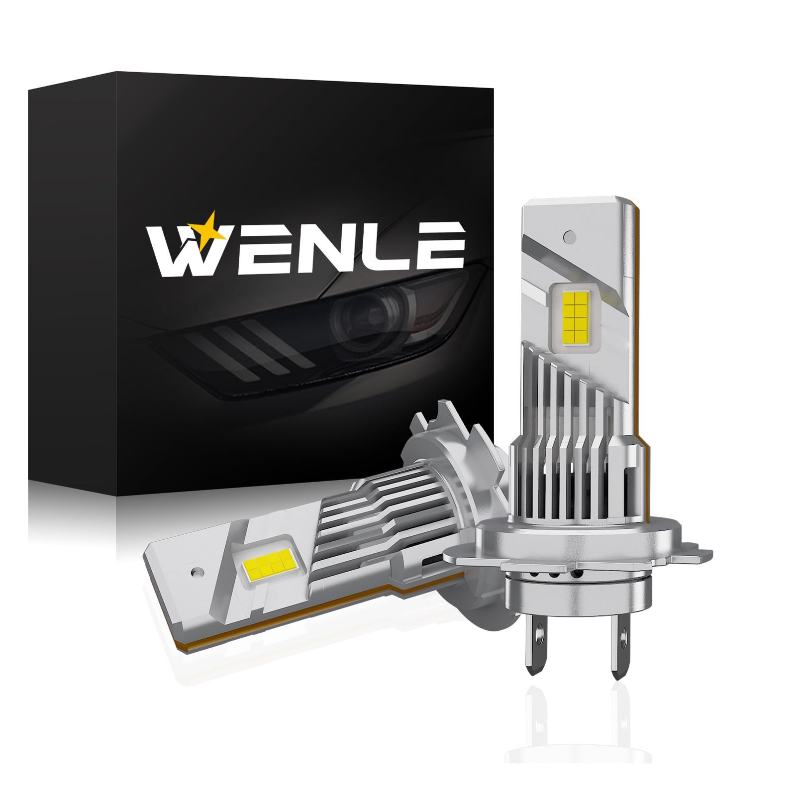 WENLE H7 led ヘッドライト バルブ キャンセラー内蔵 車/バイク用 新車検対応 10倍明るさUP 爆光30000LM（15000LM*2） 70W(35W*2) ホワイト 6500K DC12V車対応 定電流回路搭載 長寿命 静音冷却ファ ...