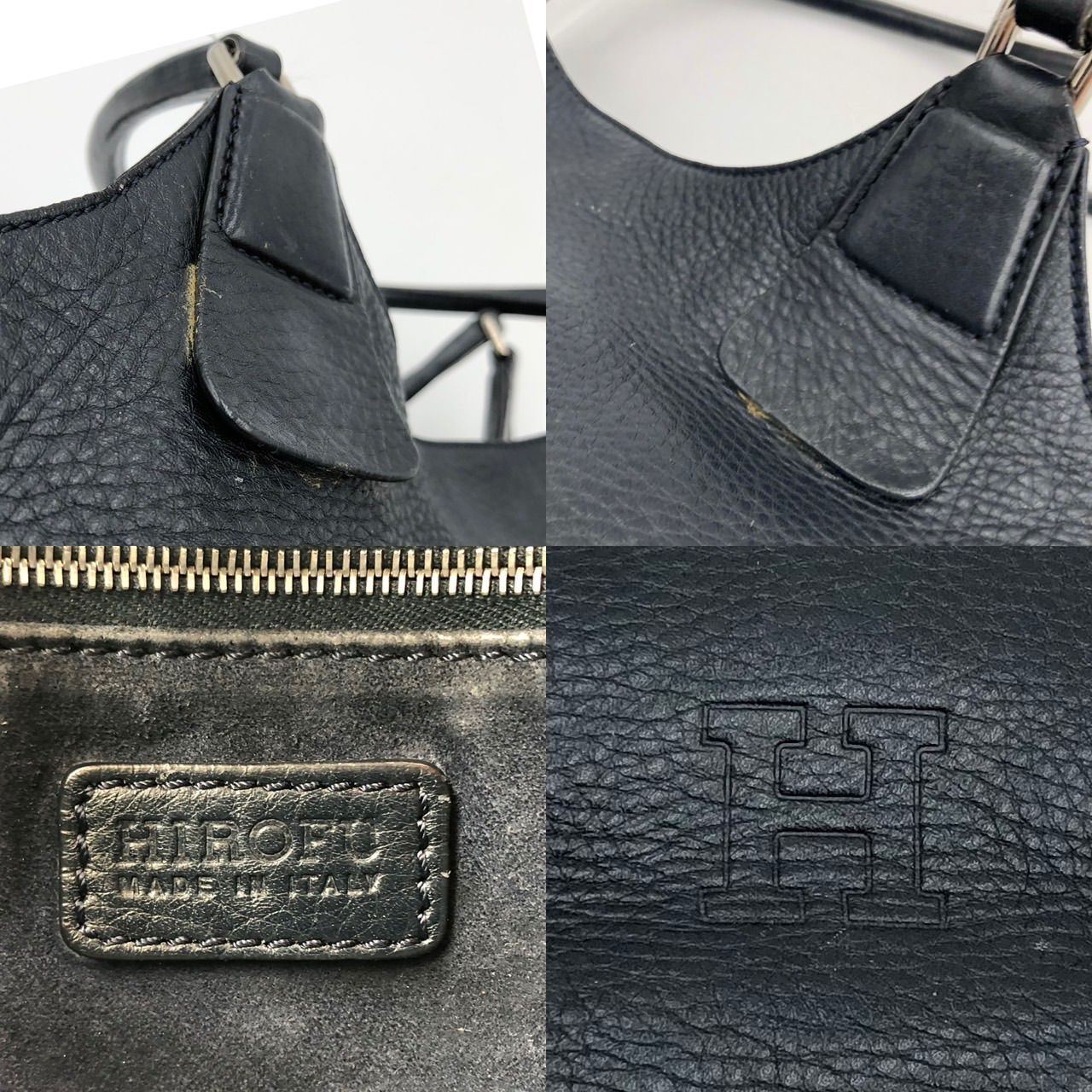 ヒロフ HIROFU レザートートバッグ ハンドバッグ Hロゴ 本革 ブラック