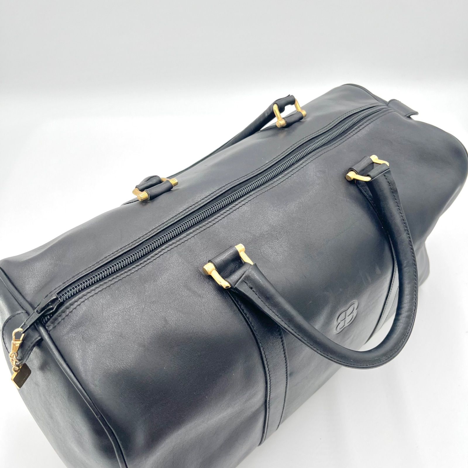極美品◎BALENCIAGA バレンシアガ BBロゴ レザー ボストンバッグ