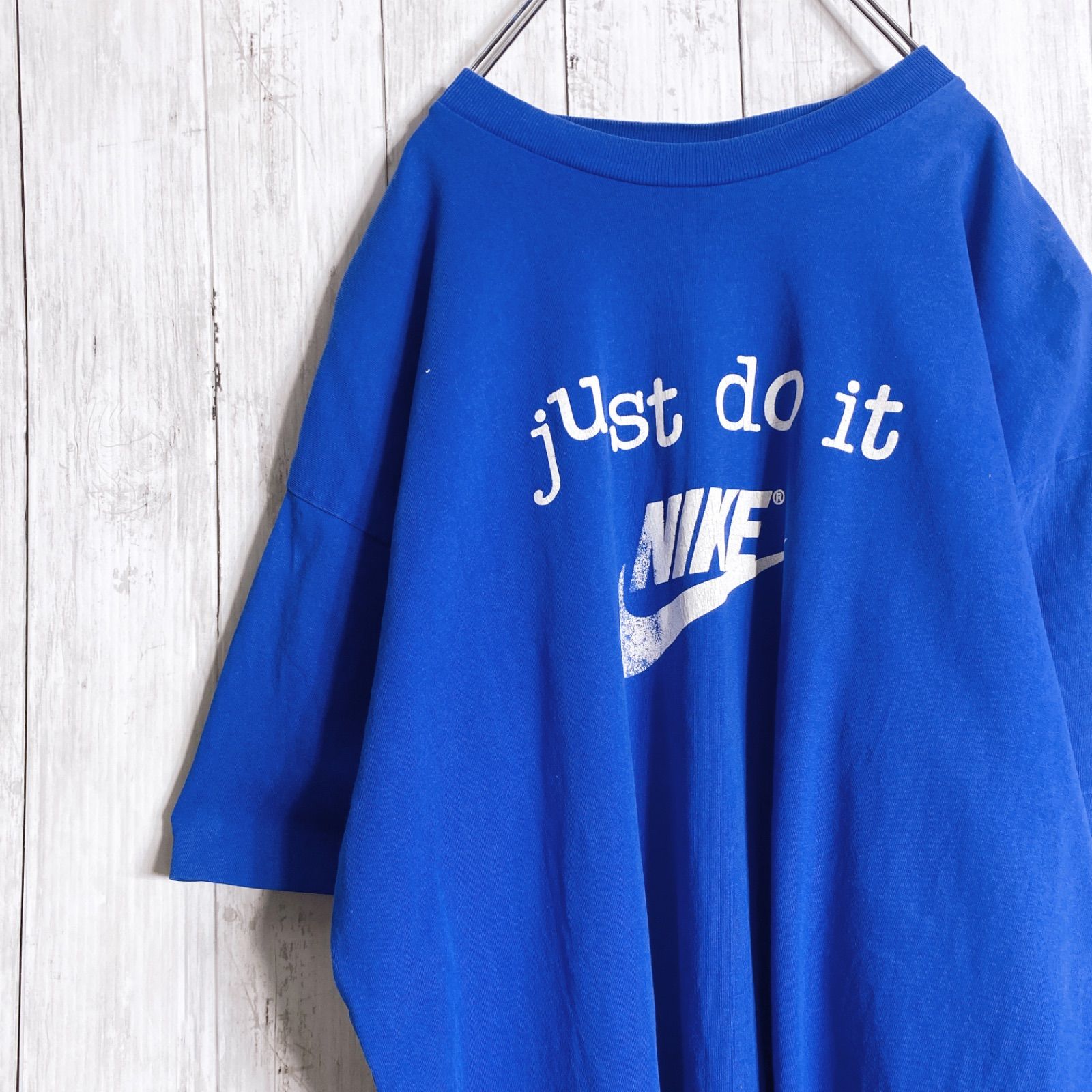 【海外モデル】90s Vintage 古着 JUST DO IT ブルー フロントロゴ 半袖Tシャツ #748
