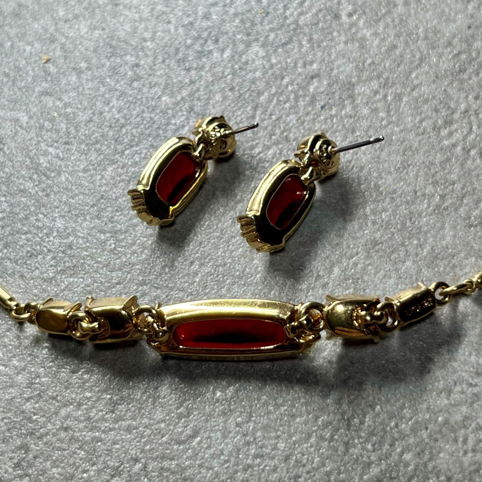 MONET モネ ヴィンテージ ネックレス ピアス セット ゴールド レッド 