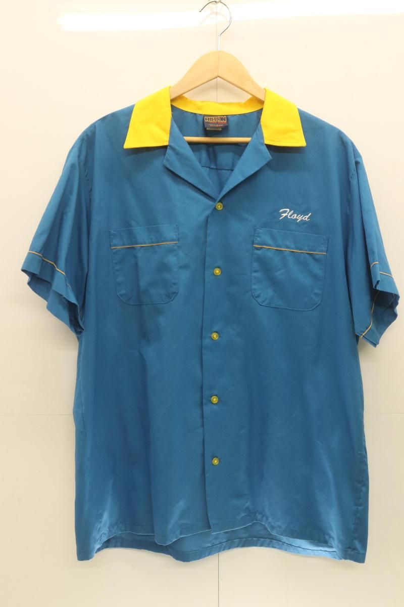【中古】 Hilton メンズボーリングシャツ XL USA製ボーリングシャツ Hilton XL 青 ブルー 黄 イエロー