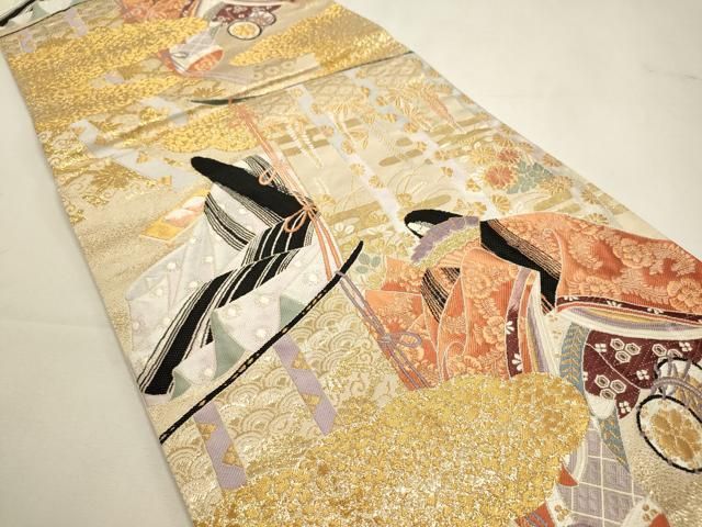 平和屋着物◎六通柄袋帯 唐織 王朝浪漫 絵巻の便り 金糸 正絹 逸品