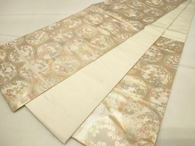 平和屋着物◎西陣 服部織物謹製 六通柄袋帯 こはく錦 草花丸文 金糸