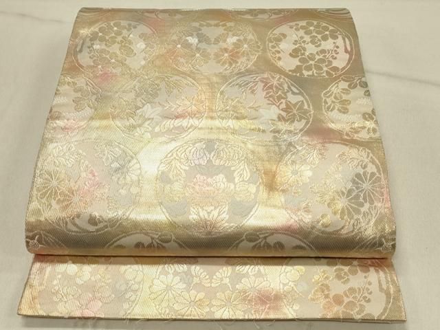 平和屋着物◎西陣 服部織物謹製 六通柄袋帯 こはく錦 草花丸文 金糸