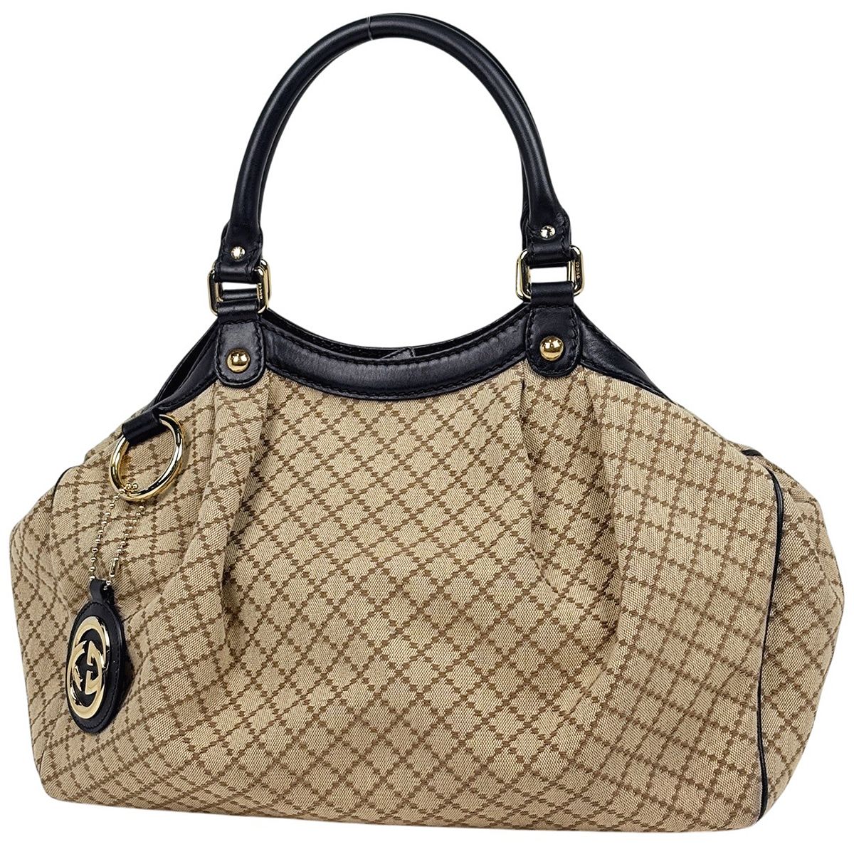 グッチ GUCCI ディアマンテ スーキー ハンドバッグ ショルダーバッグ キャンバス ベージュ ブラック 211944 レディース 【中古】