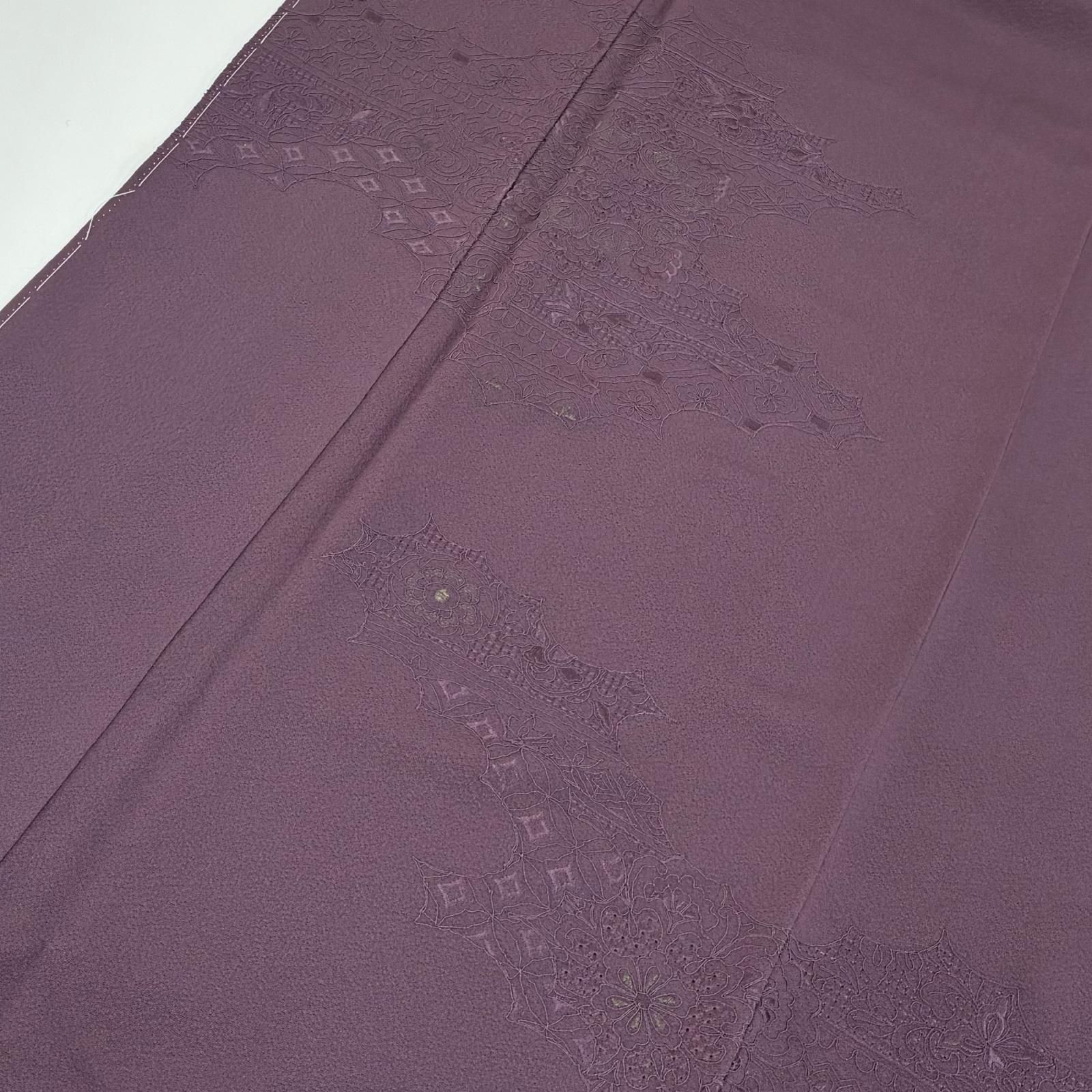 付け下げ 裄68.5 正絹 紋なし 上品な刺繍 袷 着物 MK-8066