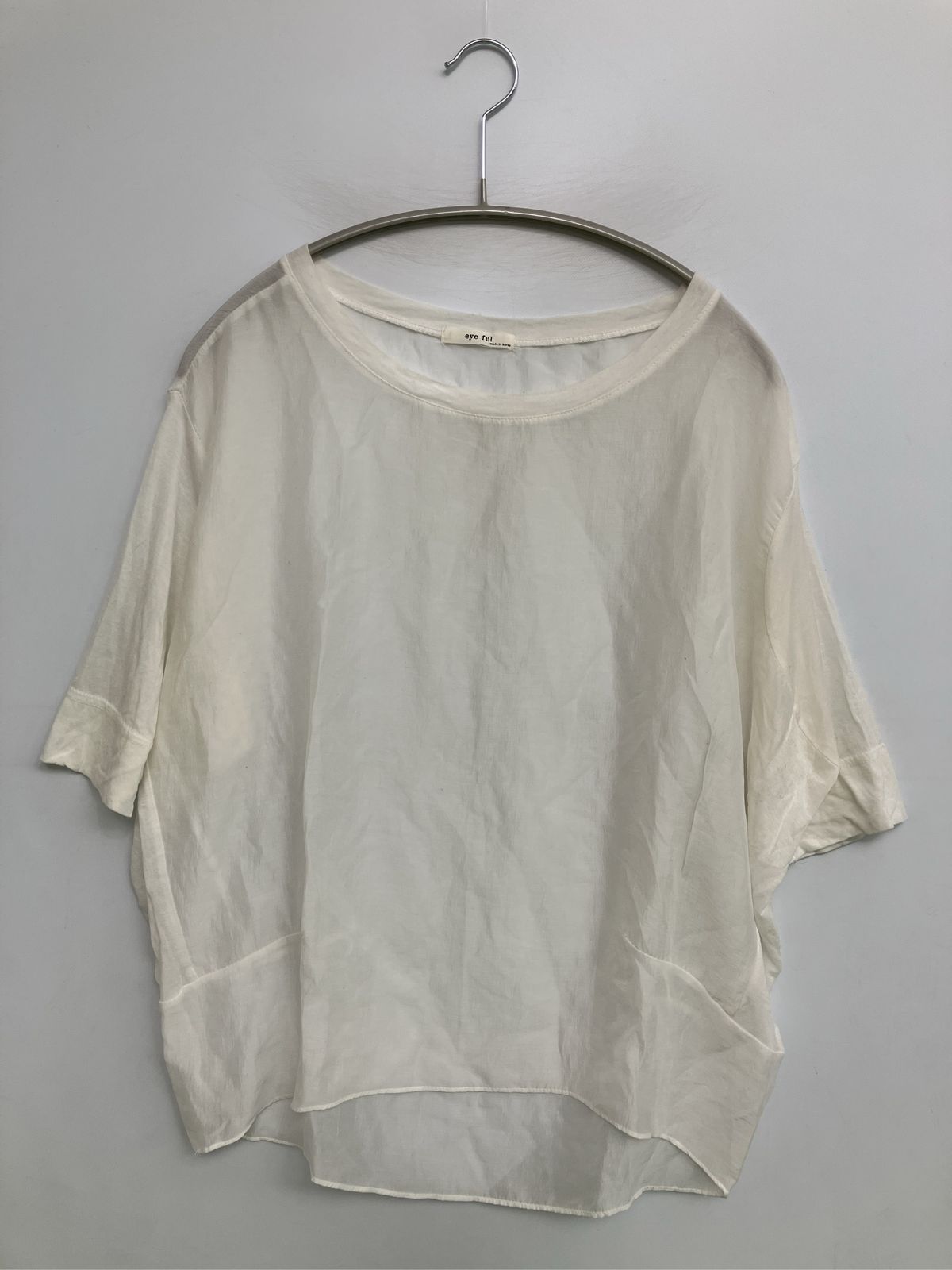 eYe Tシャツ/カットソー ホワイト 無地 ミドル丈 半袖 半端袖 クルーネック(丸首) レディース