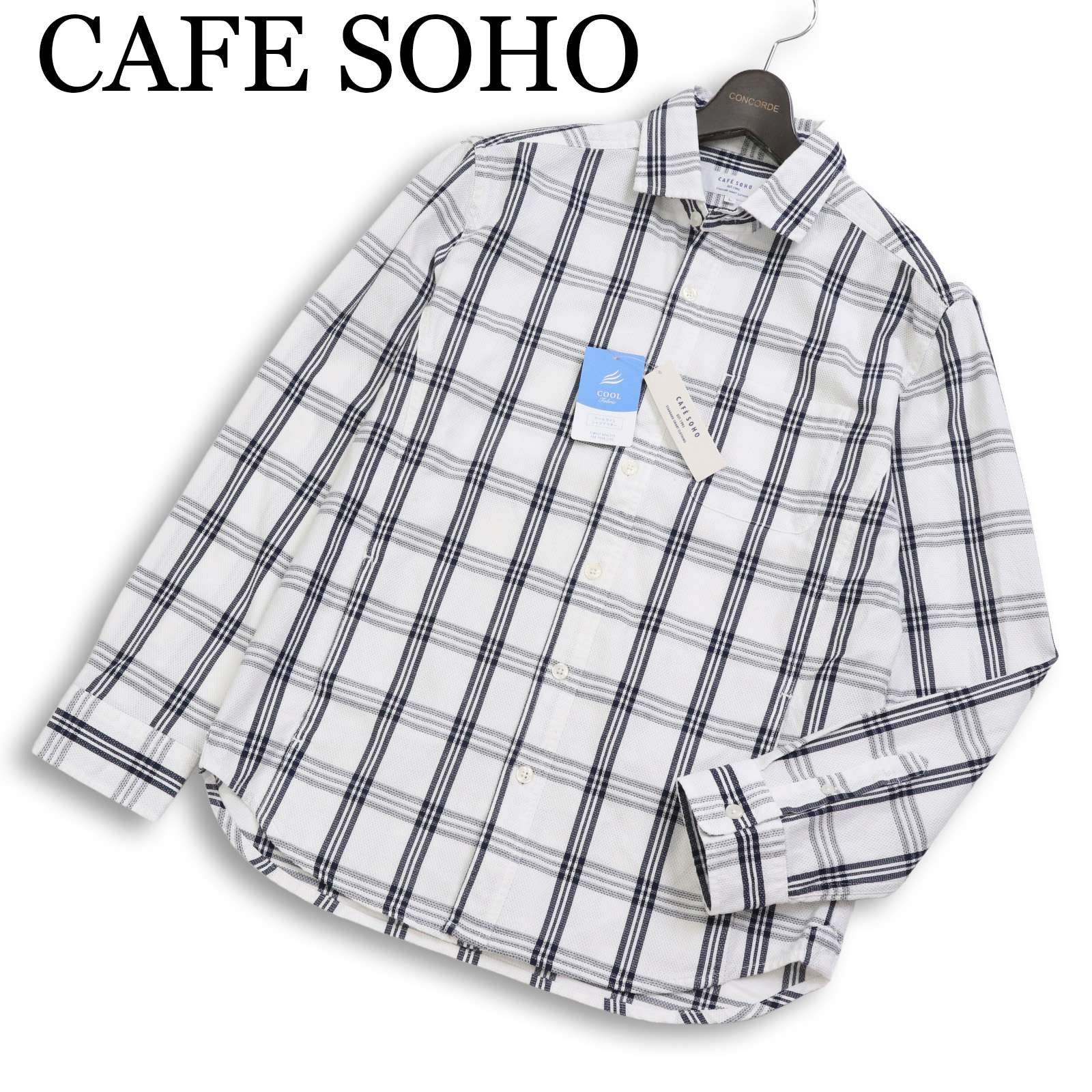 CAFE SOHO カフェソーホー 春夏 COOL 長袖 チェック柄 シャツ Sz.L 
