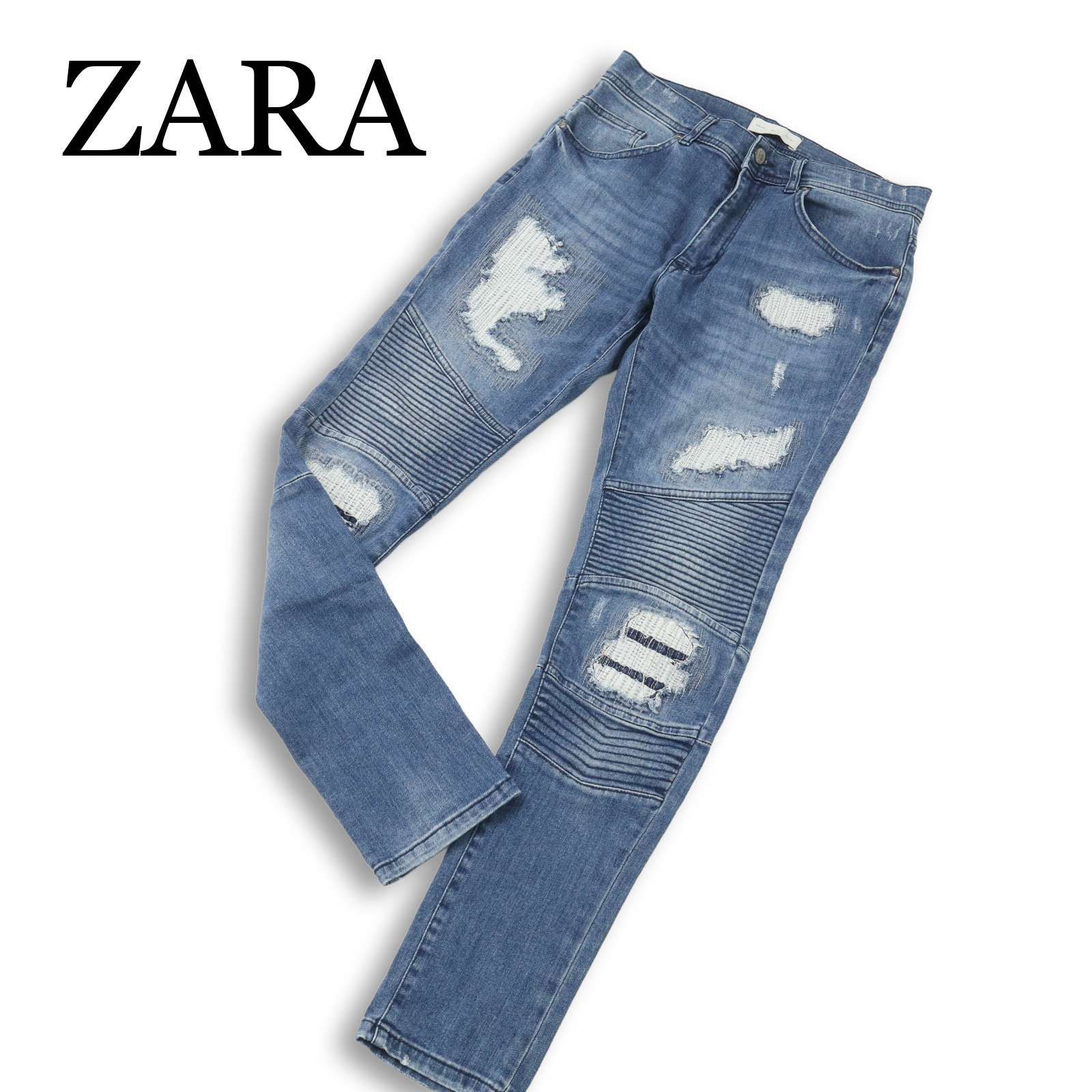 ZARA ダメージデニム　新品未使用　7号 ZARA ザラ マン 現行タグ☆ バイカー スキニー リペア ダメージ加工