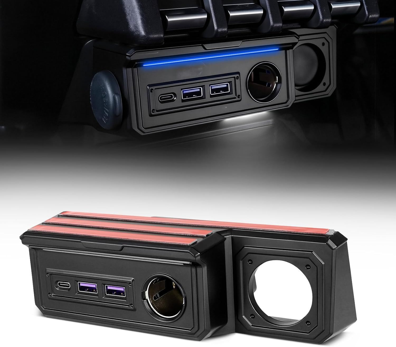 ジムニー アクセサリー 増設電源ユニット 専用設計 コンソール パーツ内装 QC3.0 USB Type-C シガーソケット スマホ充電 電圧計付