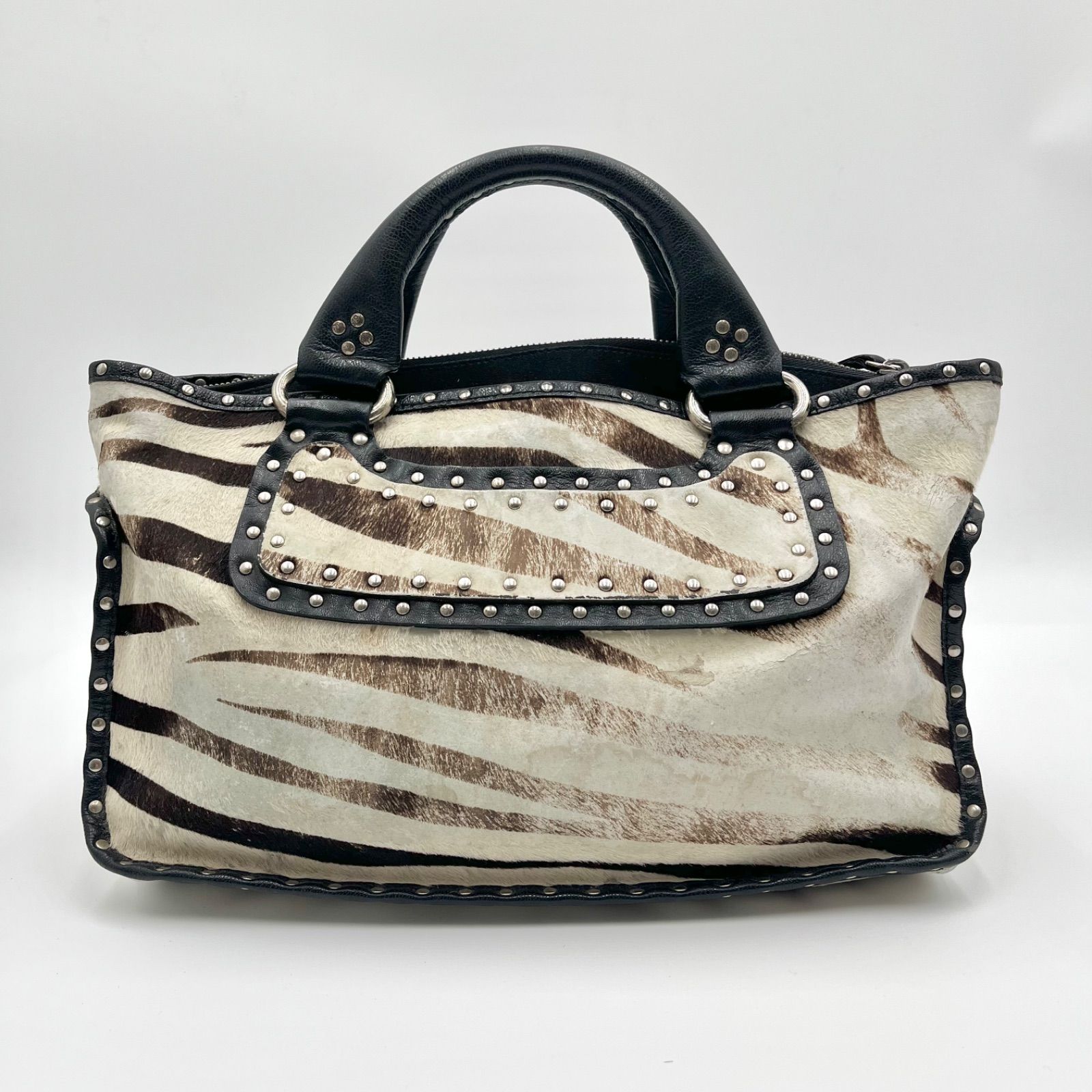 Auth CELINE Boogie Bag Pony Hair Zebra Pattern Hand Bag