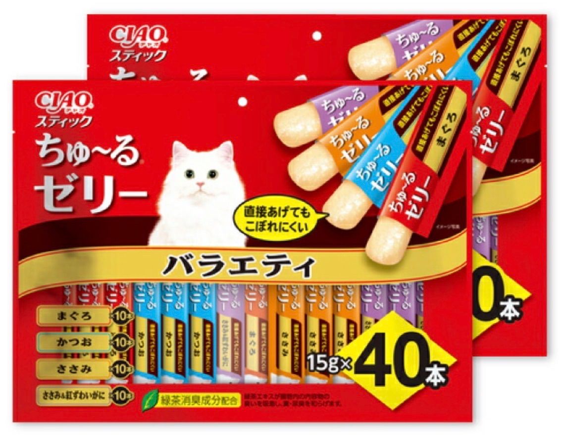 CIAOスティック ちゅ〜るゼリー バラエティ 8袋　320本 CIAO ちゅーるゼリー バラエティ(15g*40本入)×2袋（80本） - メルカリ