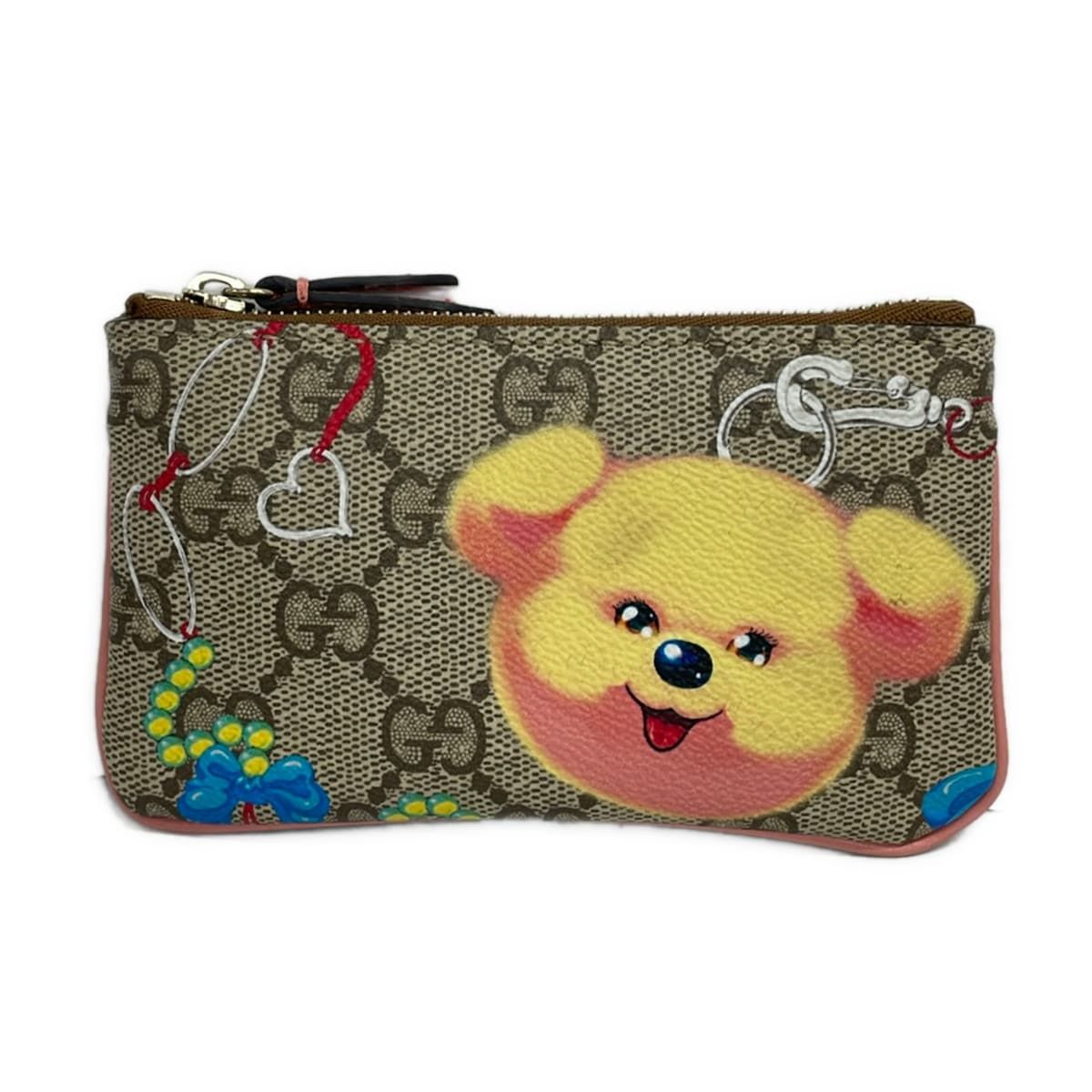 GUCCI(グッチ) コインケース GGスプリーム 838892 ベージュ×ダークブラウン×マルチ ソ・インジコラボ/ハート/キーリング付き レザー