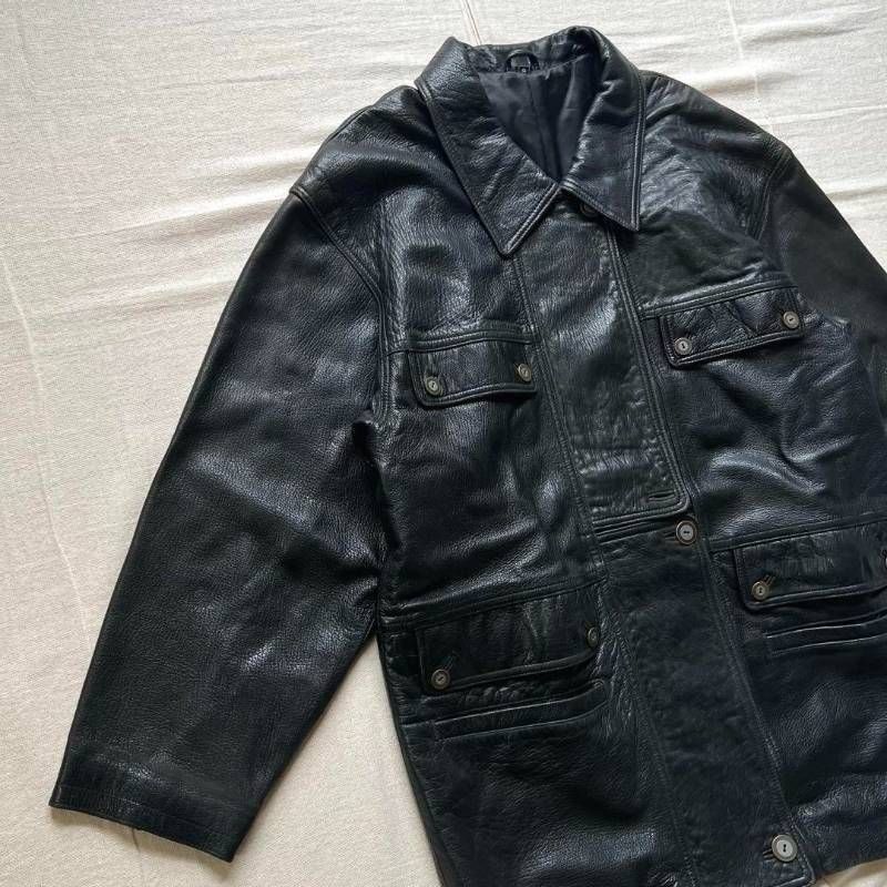 希少 90s vintage ヴィンテージ古着 羊本革 ブラック 黒 リアルレザー