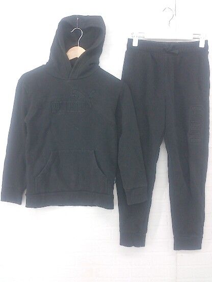 ◇ PUMA プーマ キッズ 上下セット 裏起毛 ロゴ カジュアル スウェット セットアップ サイズ11-12Y ブラック レディース E 【1305290002314】