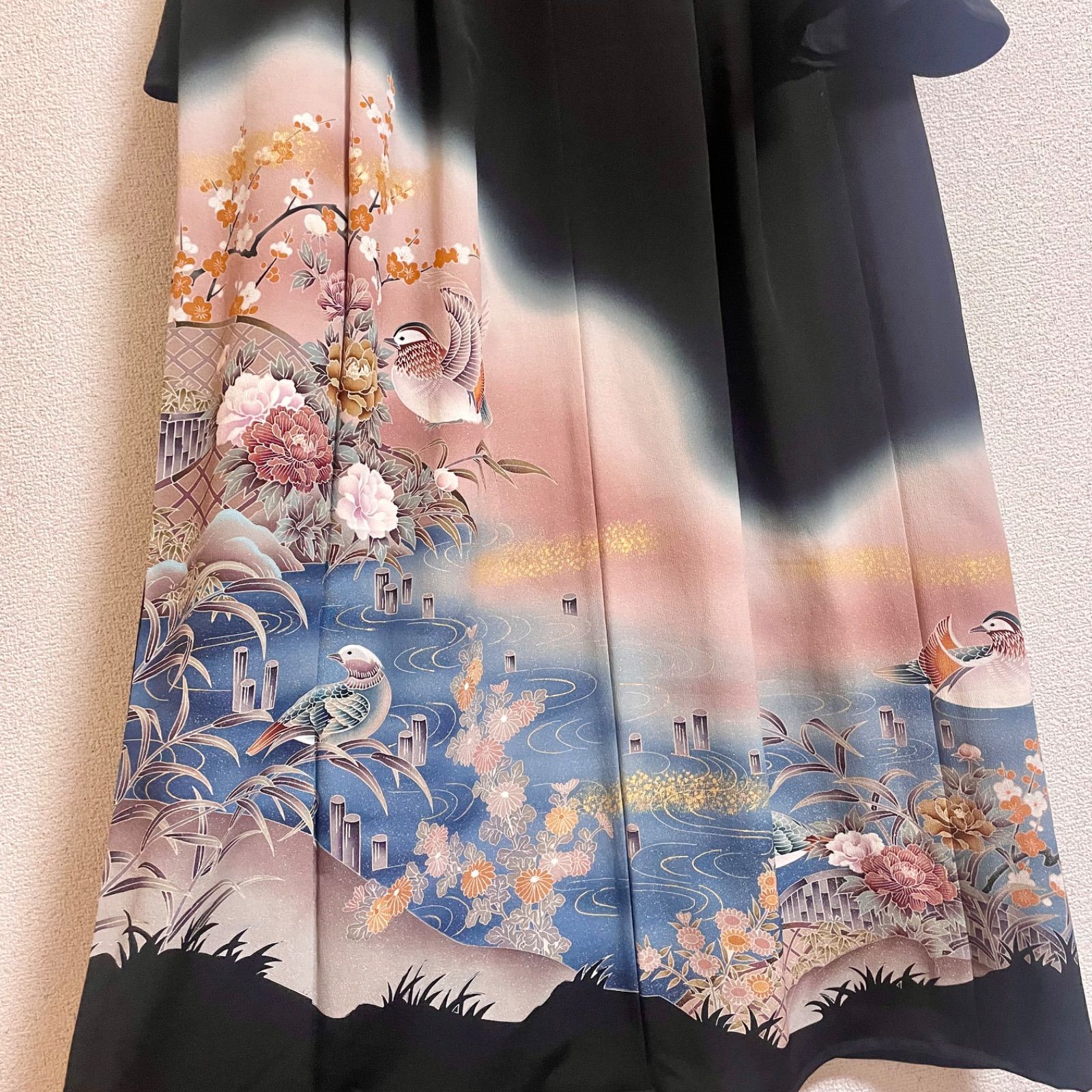 一点物 着物リメイク ロングワンピース ドレス 黒留袖 正絹 作家物