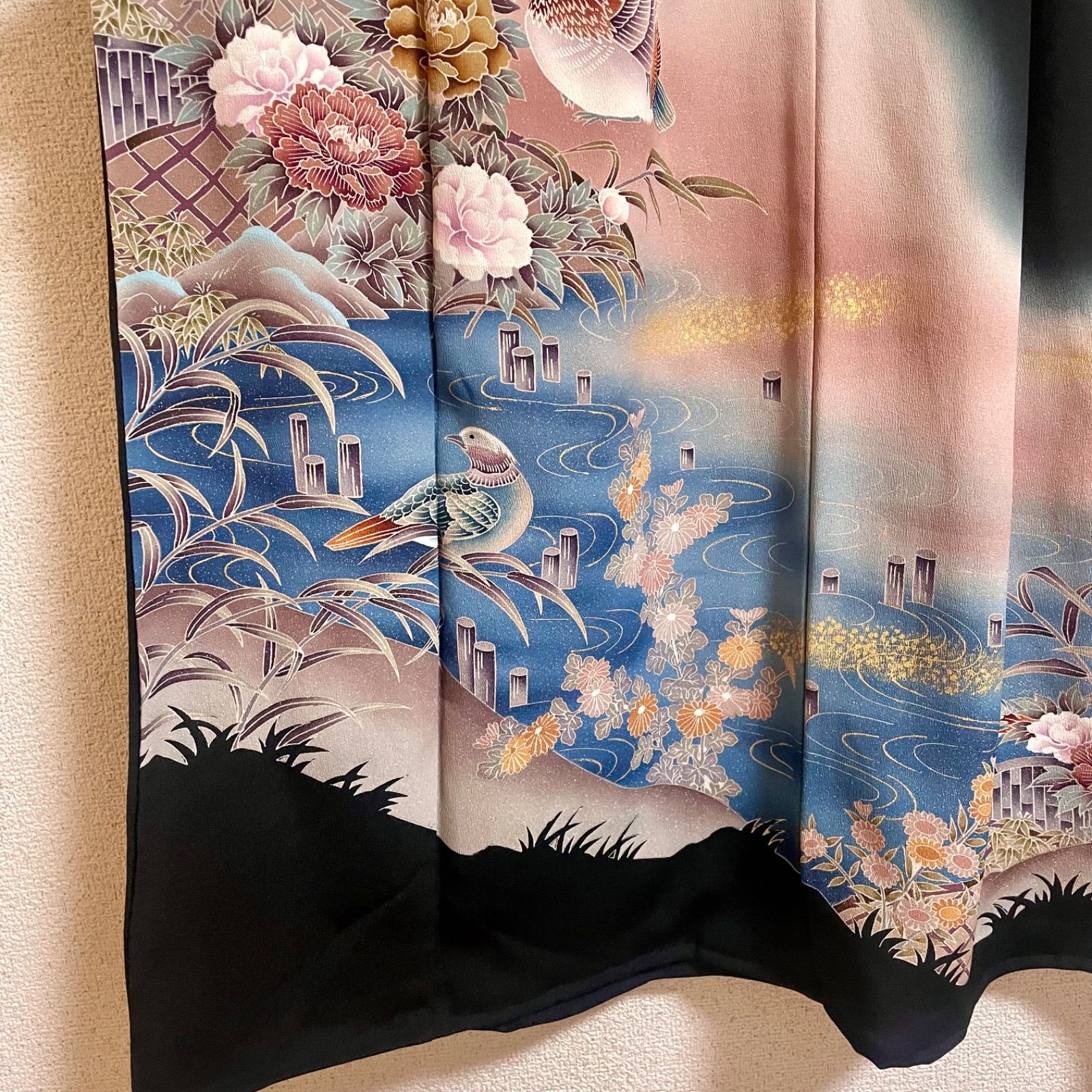 一点物 着物リメイク ロングワンピース ドレス 黒留袖 正絹 作家物 