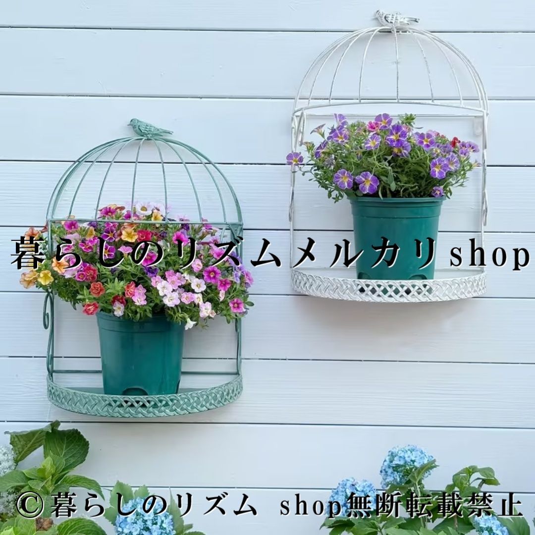 バードケージ フラワースタンド 鳥かご プランタースタンド 小鳥モチーフ ガーデンオブジェ 壁掛け 卓上 置き型 ガーデニング雑貨 アンティーク調 カントリースタイル ホワイト グレー グリーン 3色展開 テラス バルコニー 庭飾り レトロ風