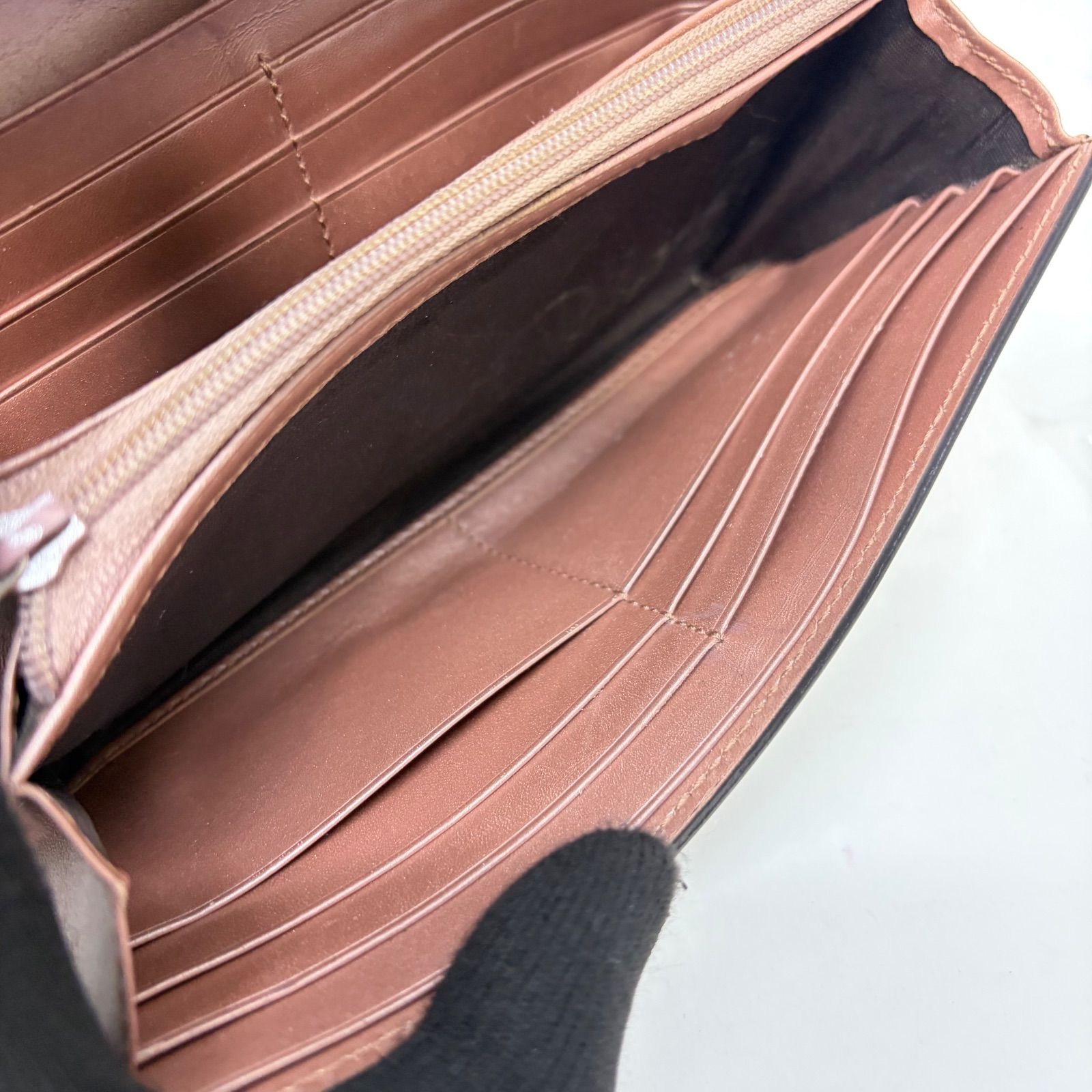 4346 GUCCI グッチ 長財布 GG シマレザー PVC エナメル ピンクベージュ