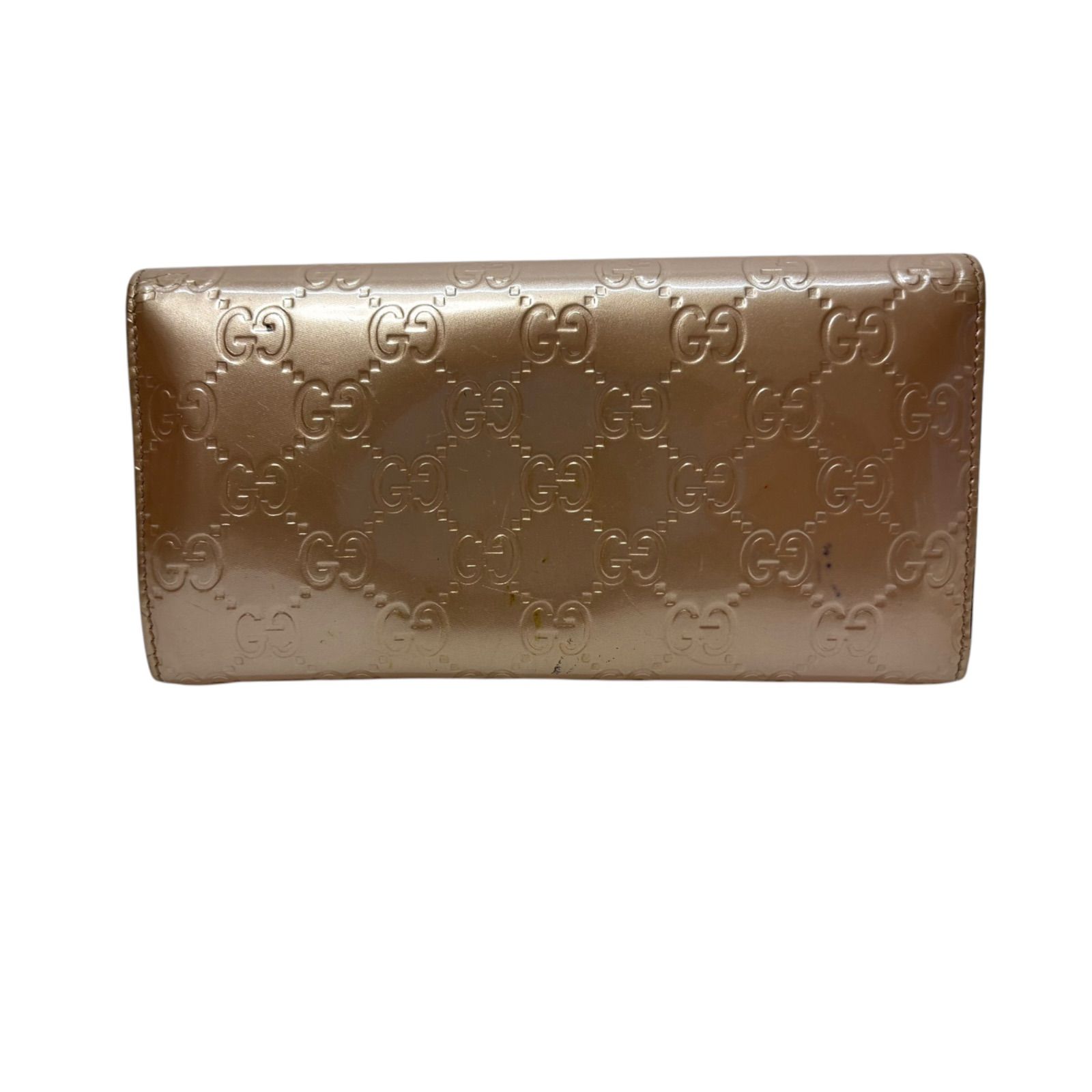 4346 GUCCI グッチ 長財布 GG シマレザー PVC エナメル ピンクベージュ 4346 GUCCI グッチ 長財布 GG シマレザー PVC エナメル ピンクベージュ