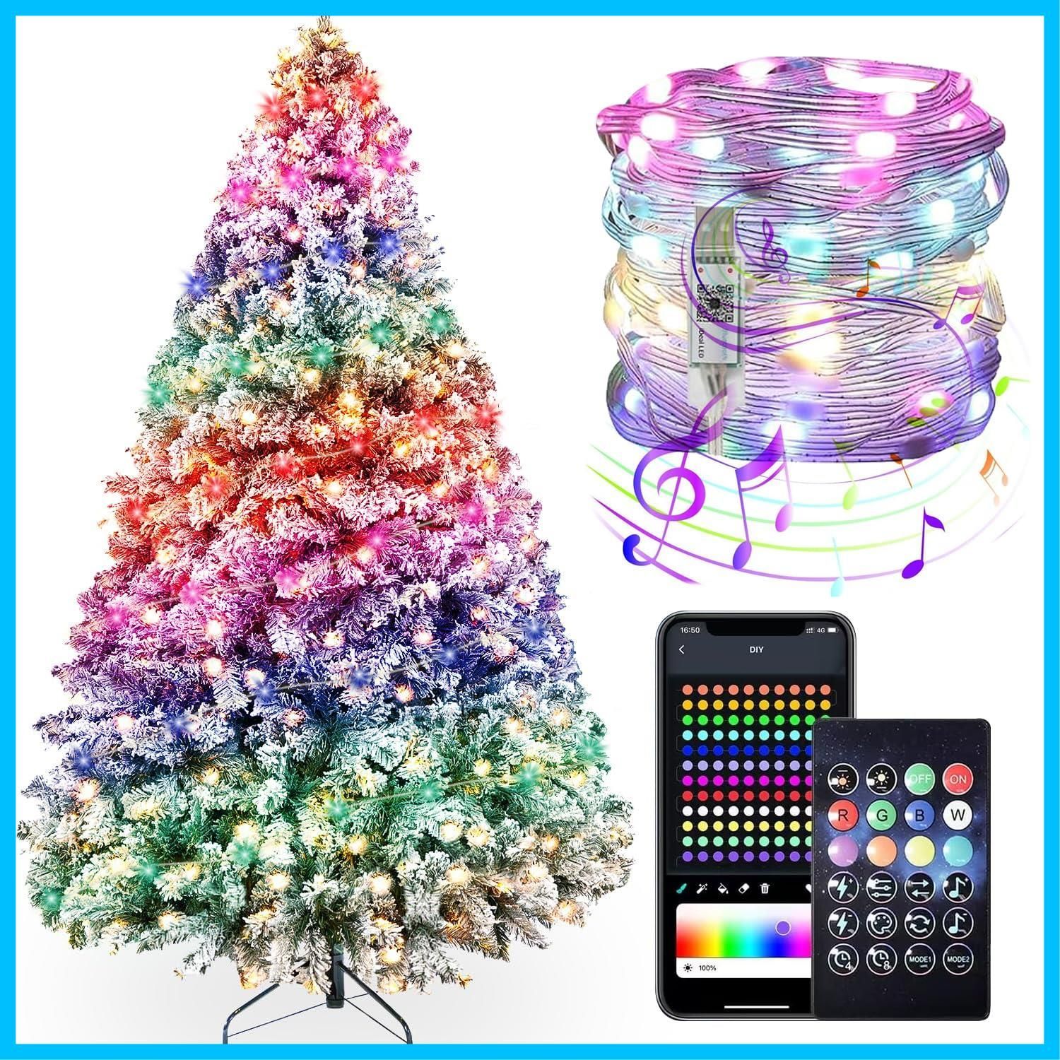 【新着商品】電飾 点滅 IP65防水 クリスマスツリーライト 調光調色 リモコン付 アプリ制御 屋外 フェアリーライト 音楽同期 タイマー機能 ストリングライト LED DIY 室内 USB給電式 100球 10m イルミネーションライト HOMEYA