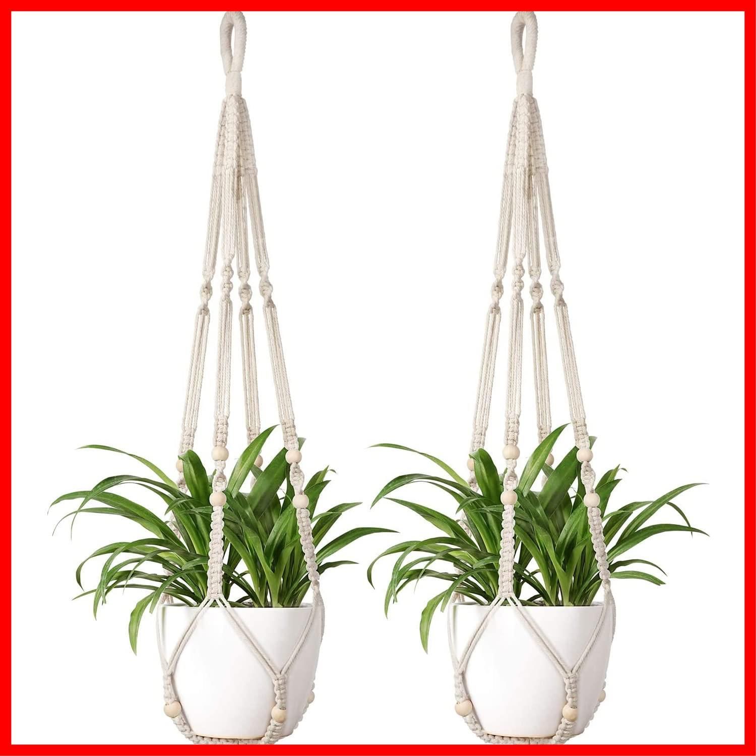 【新着商品】ハンギングプランター 吊り下げロープ 屋外屋内植物に適用 観葉植物 DIY装飾用 マクラメプラントハンガー 2本組 鉢植え用 植物ハンガー (アイボリー 植木鉢 2本組) 麻縄