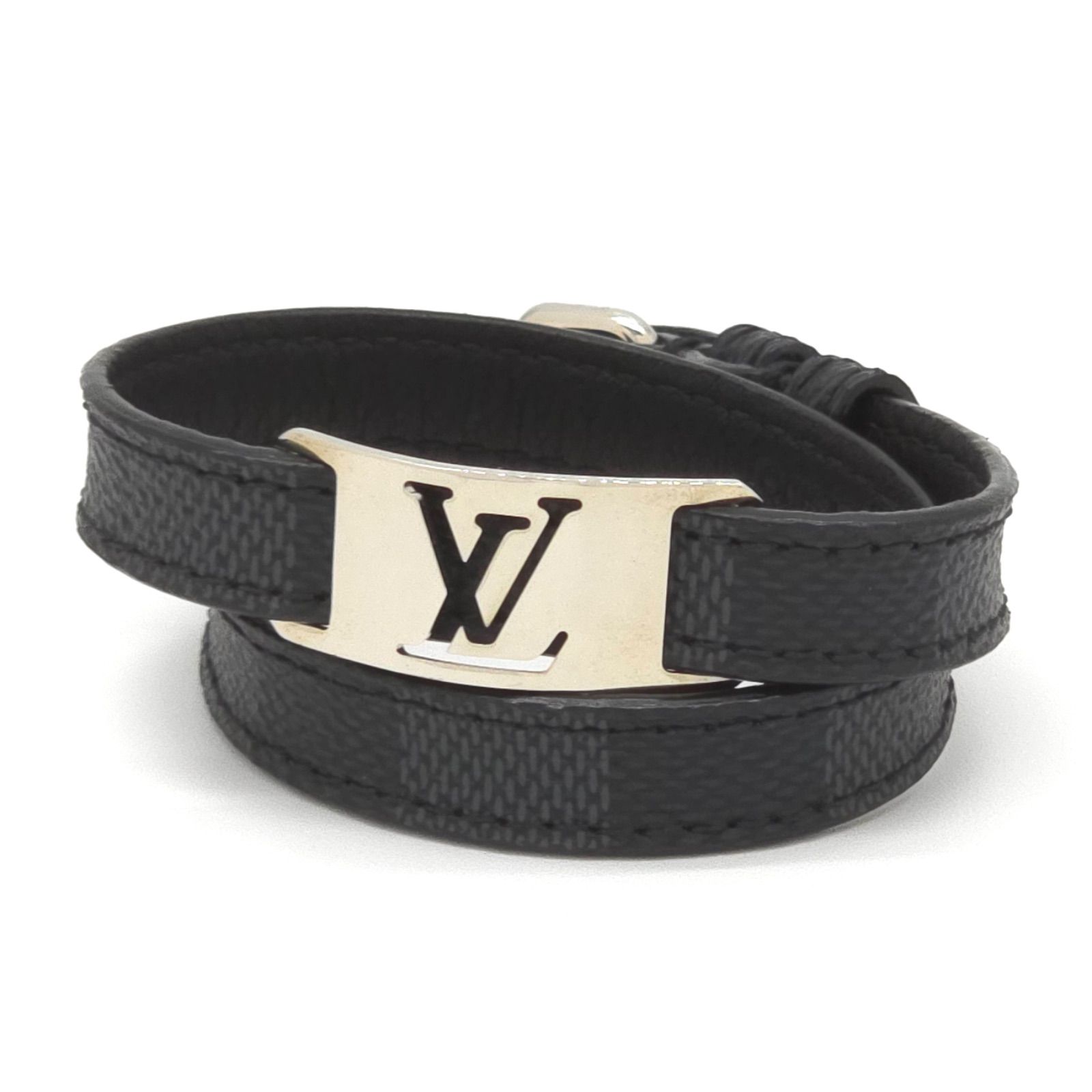 国内正規品　LOUIS VUITTON ブラック　レザーブレスレット ダミエ柄 LOUIS VUITTON ダミエブラックレザーブレスレット