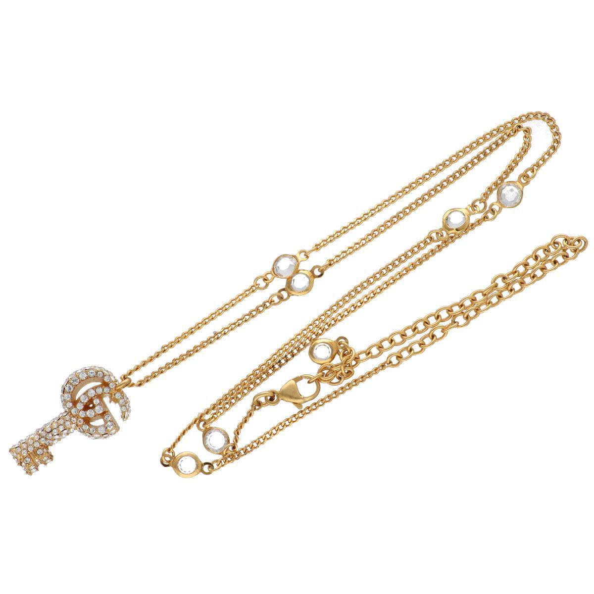中古】 GUCCI グッチ ダブルG キー ネックレス 645620 ゴールド ライン 
