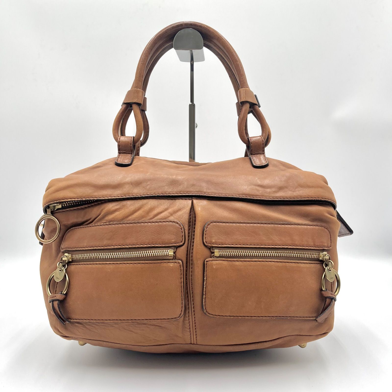 Auth Chloe Betty Y2K Multi Pocket Handbag Tote Bag Mini Boston Bag Brown