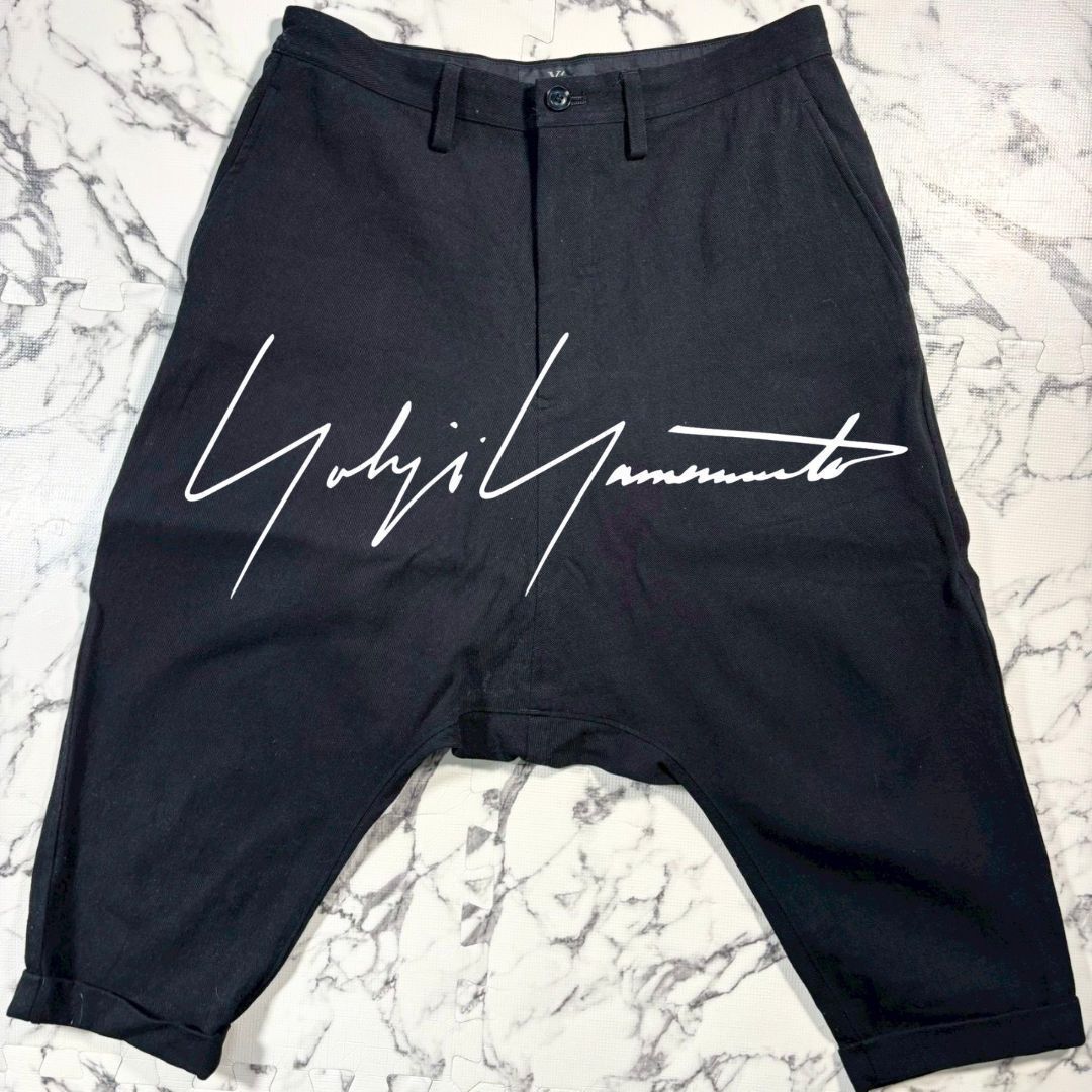 美品/リネン混/サルエルパンツ●ヨウジヤマモト YohjiYamamoto Y`s ワイズ やや薄手 ブラック 黒 麻 綿 ハーフ メンズ 春夏 モード 2/M