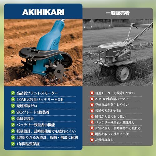耕運機 家庭用 電動耕うん機 コードレス充電式 850Wブラシレスモーター