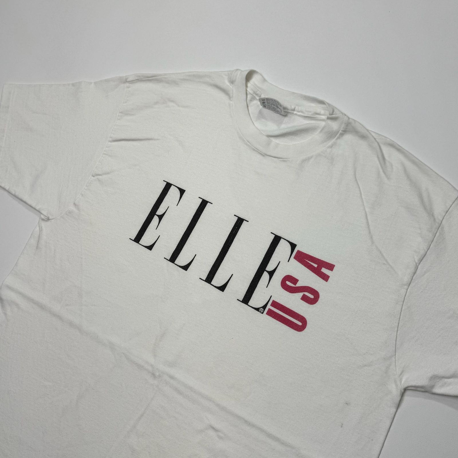 90s ELLE USA エル アメリカ ファッション誌 雑誌 プロモーション 企業Tシャツ 企業モノ Hanes Beefy XL ヴィンテージ Tシャツ　モデル　ロゴ DJ-B10