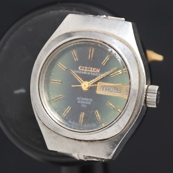 AT シチズン コスモスターV2 21石 28800 4-660960 緑文字盤 デイデイト レディース腕時計 2000000 NSK KRK