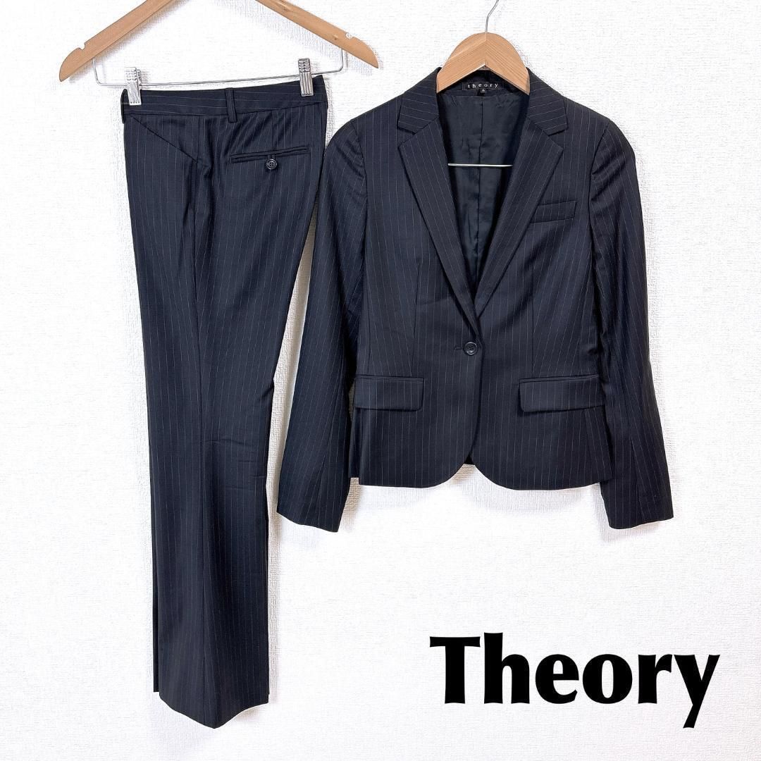 最終お値引きtheory ブラックパンツスーツ サイズ0 美品】theory スーツセットアップ 0/X0 ストライプ ブラック - メルカリ