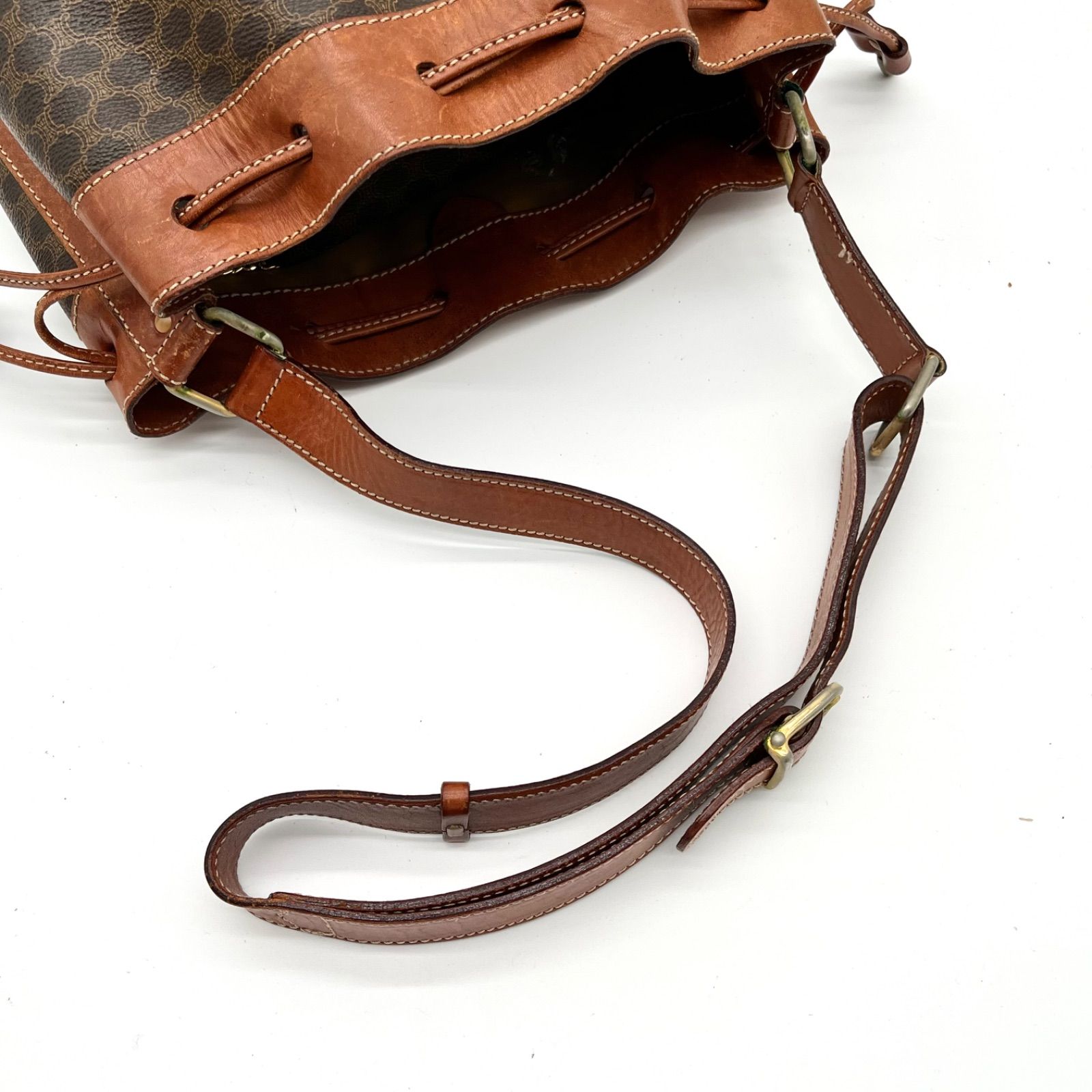 良品◎CELINE セリーヌ ポーチ付き 巾着 マカダム柄 ショルダーバッグ 