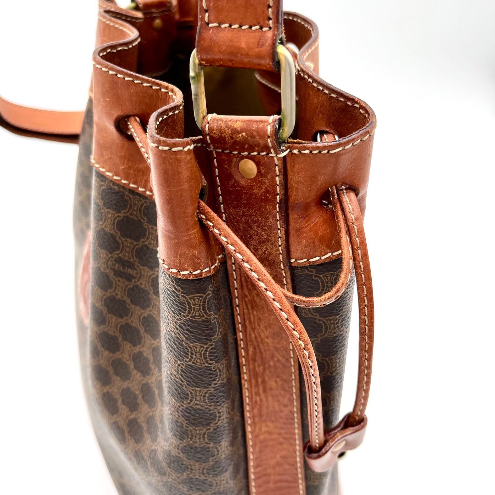 良品◎CELINE セリーヌ ポーチ付き 巾着 マカダム柄 ショルダーバッグ 