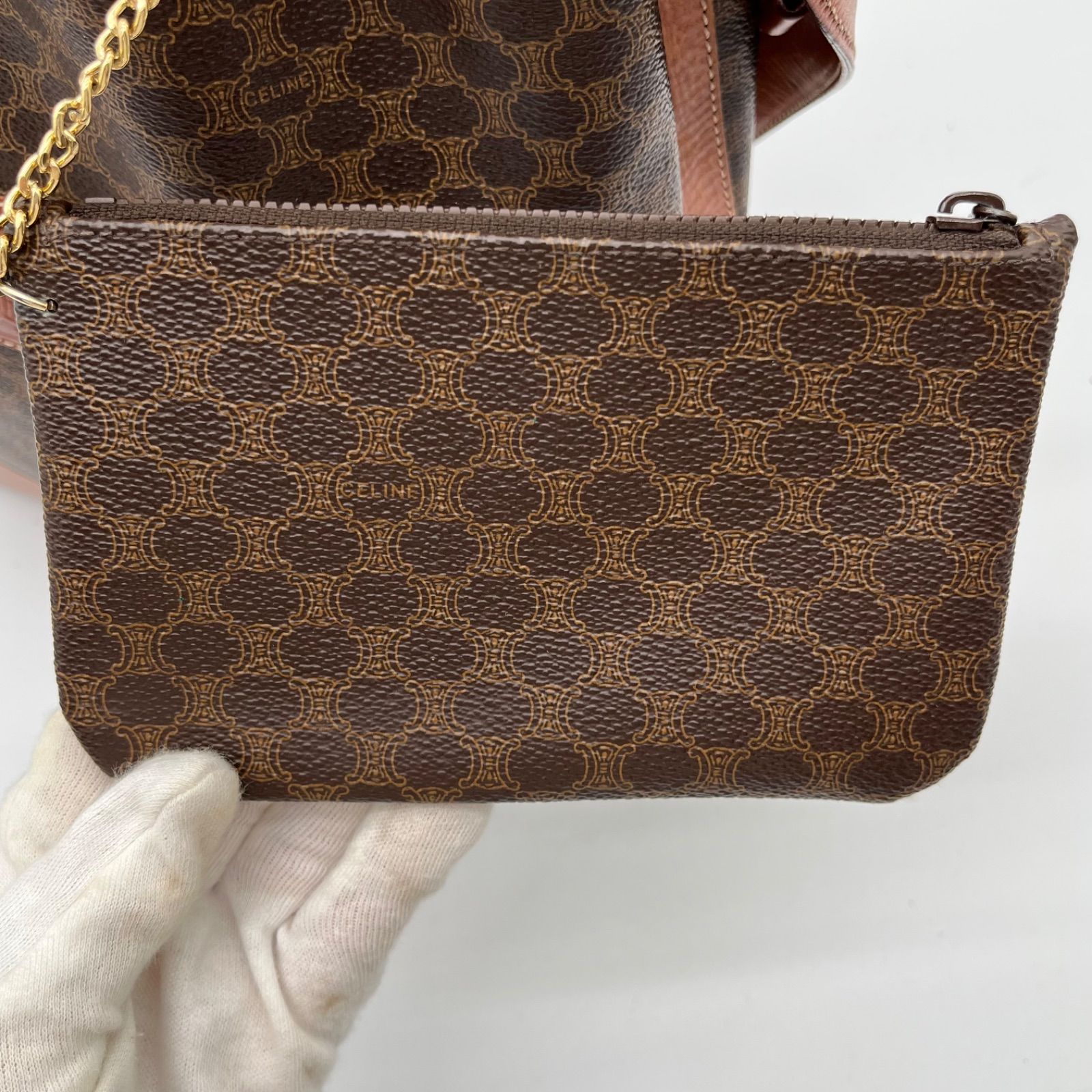 良品◎CELINE セリーヌ ポーチ付き 巾着 マカダム柄 ショルダーバッグ 