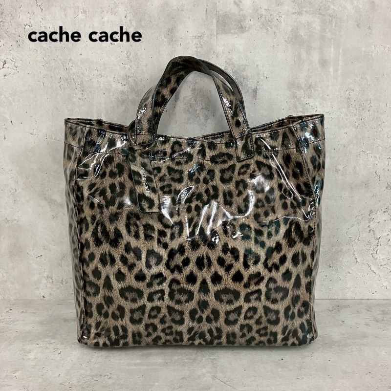 cache cache カシュカシュ レオパード柄ソフトエナメルスクエアトート 
